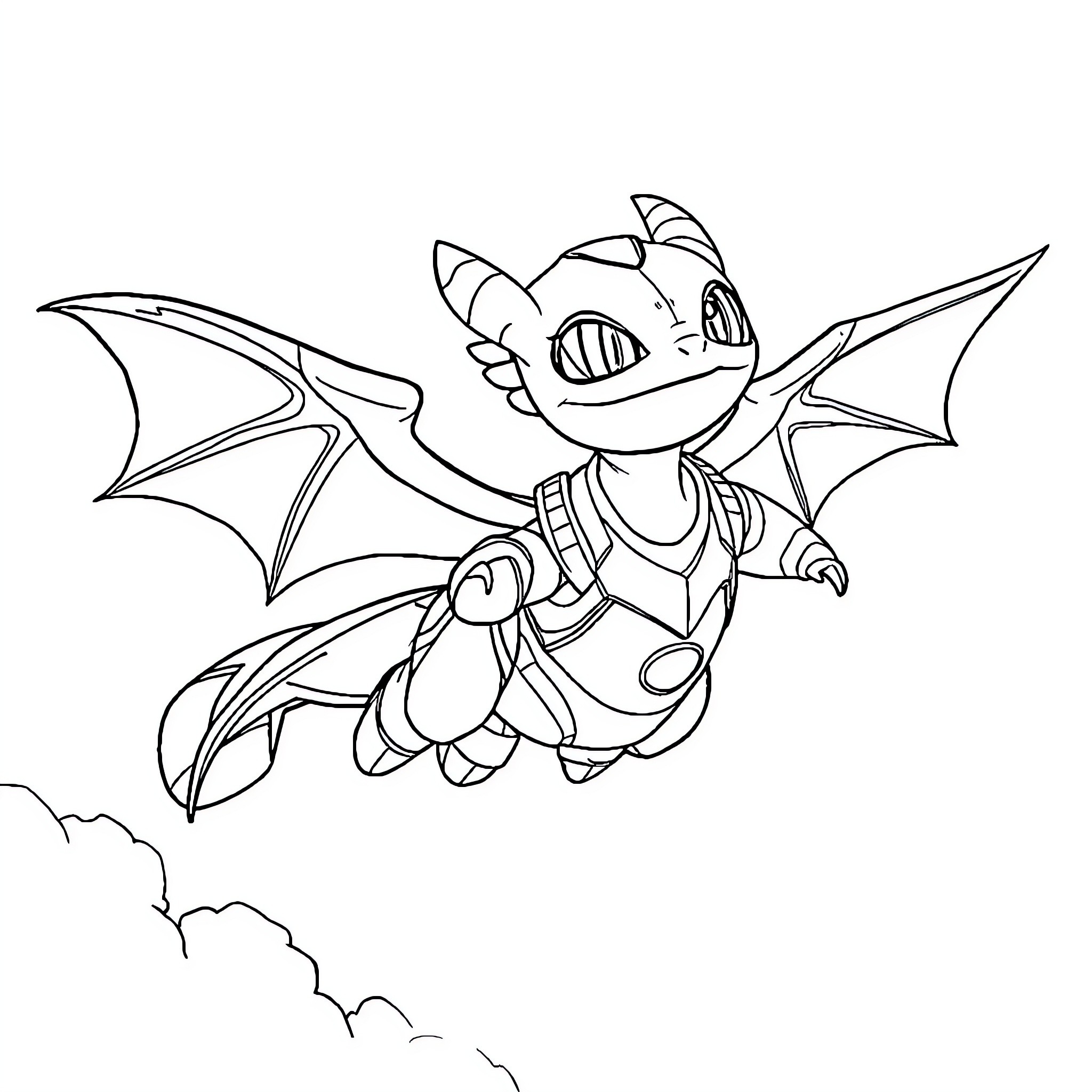 Toothless soaring through the skies Coloring Page (free black-and-white line drawing printable PDF for all, from beginners to advanced learners, including children, teens, adults, and seniors)