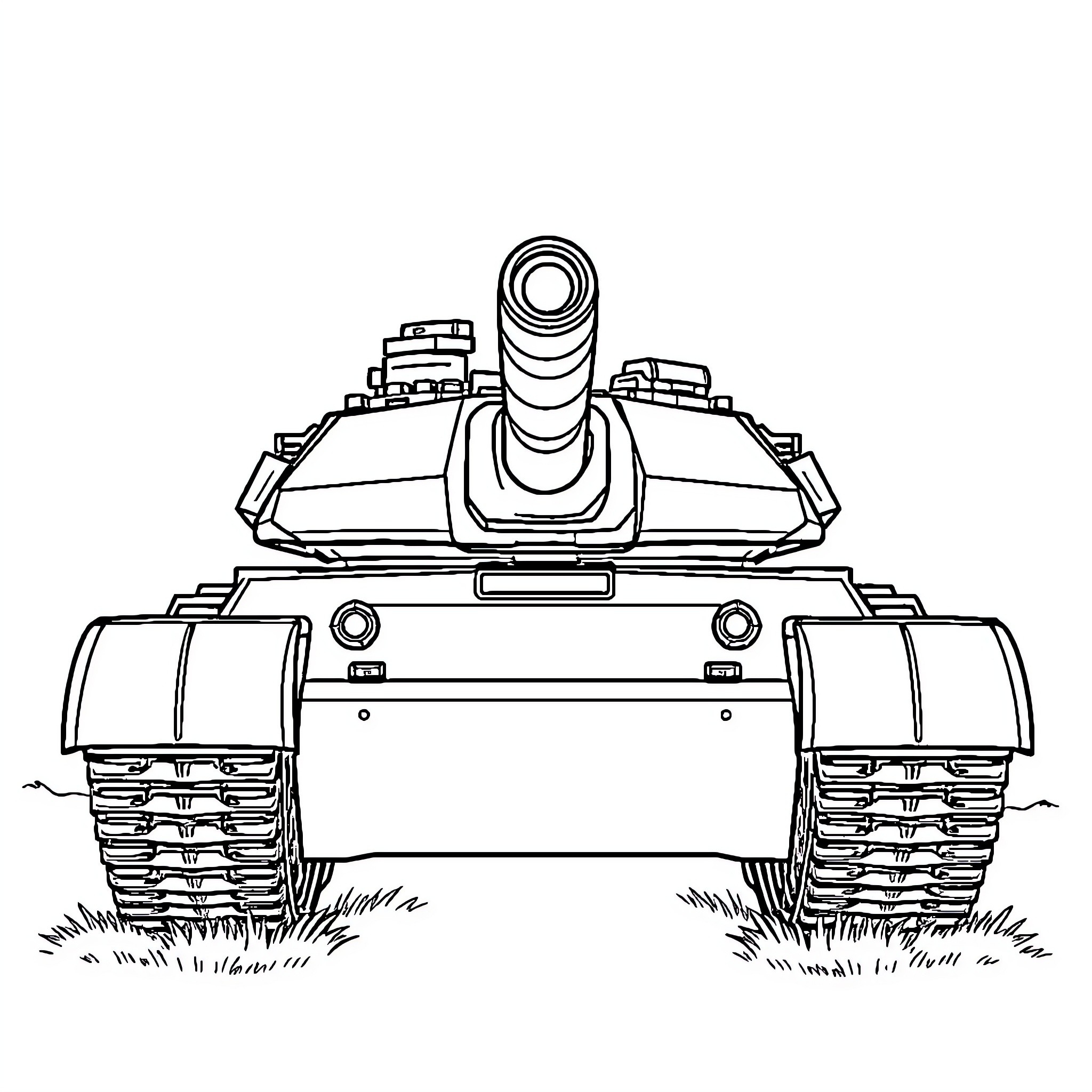 Tank rolling through the battlefield Coloring Page (free black-and-white line drawing printable PDF for all, from beginners to advanced learners, including children, teens, adults, and seniors)