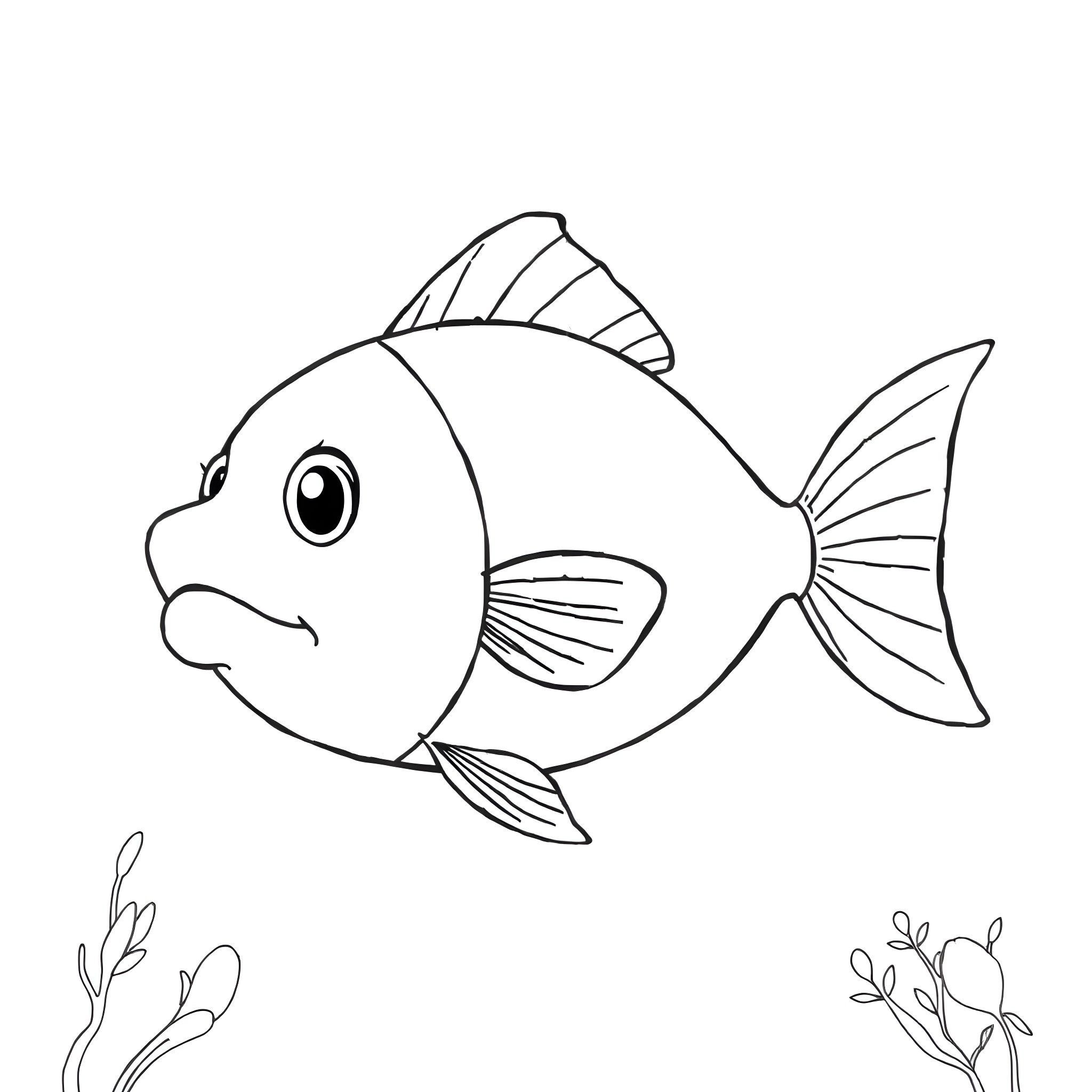 Pout Pout Fish with a curious expression Coloring Page (free black-and-white line drawing printable PDF for all, from beginners to advanced learners, including children, teens, adults, and seniors)