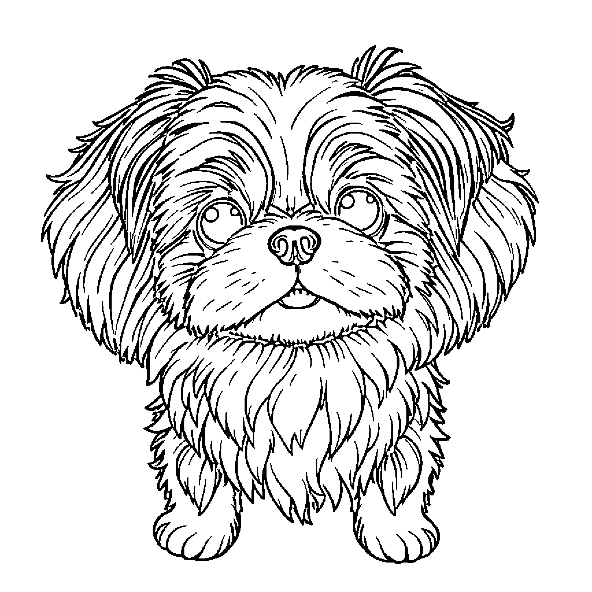 Shih Tzu puppy with playful expression Coloring Page (free black-and-white line drawing printable PDF for all, from beginners to advanced learners, including children, teens, adults, and seniors)