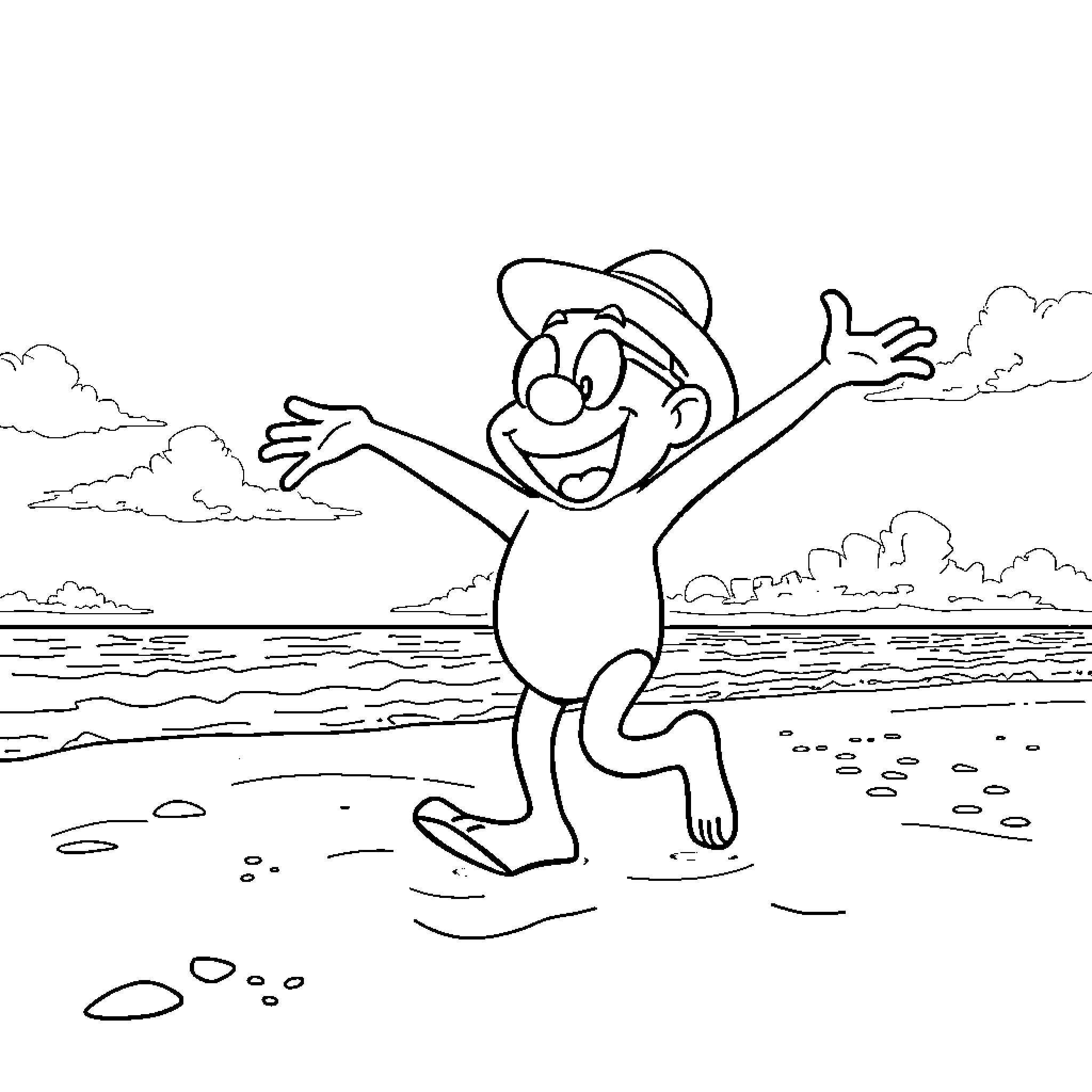 Bartolito's Beachside Glee Coloring Page (free black-and-white line drawing printable PDF for all, from beginners to advanced learners, including children, teens, adults, and seniors)