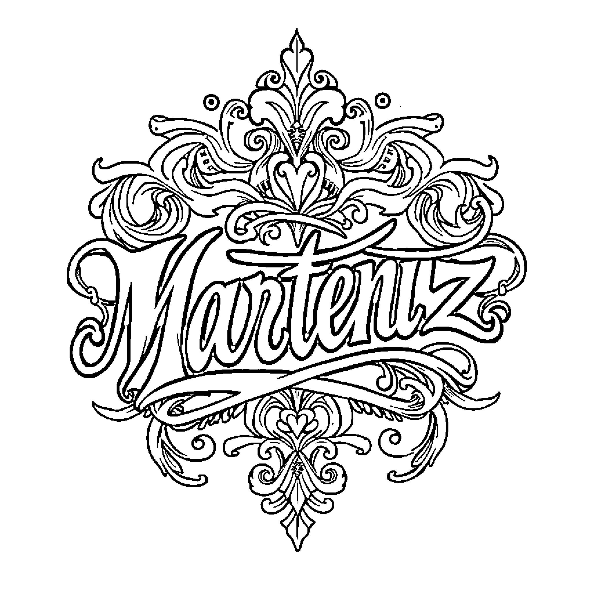 Tattoo with ornamental floral design and text Coloring Page (free black-and-white line drawing printable PDF for all, from beginners to advanced learners, including children, teens, adults, and seniors)