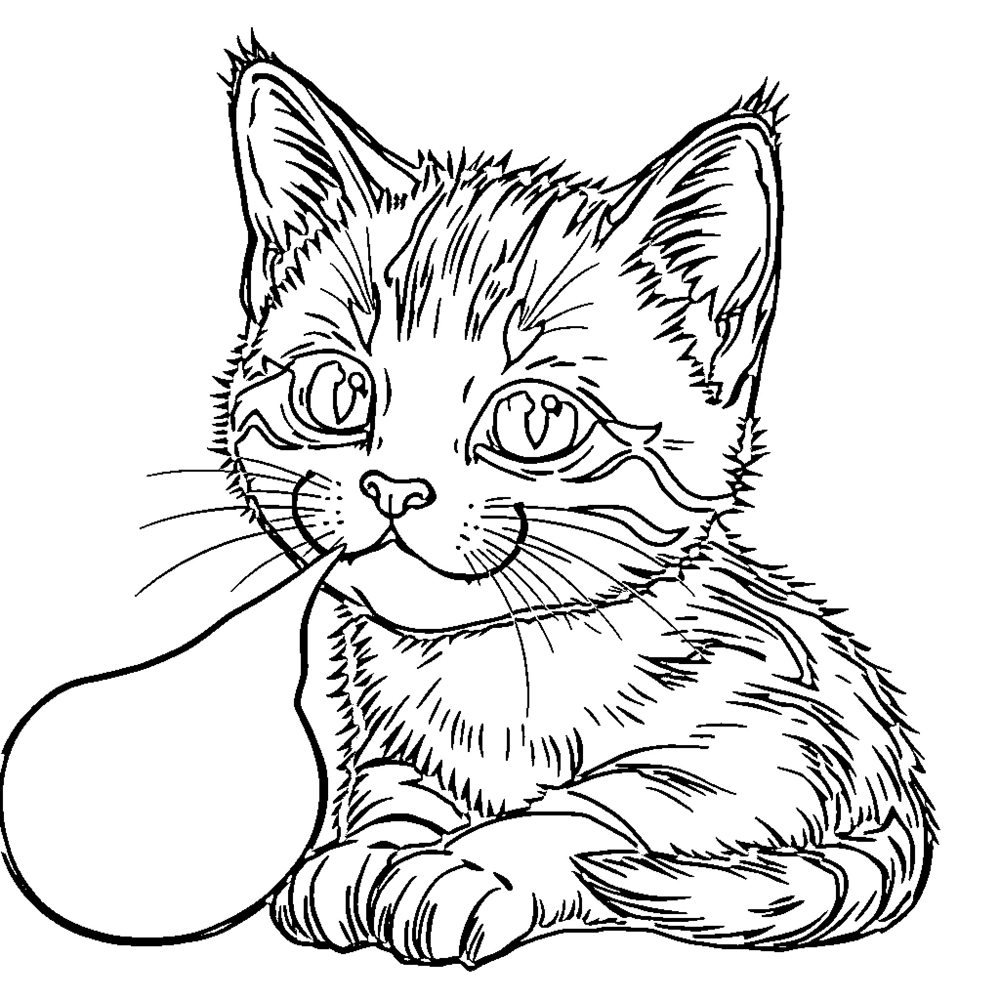 Cat with curious expression Coloring Page (free black-and-white line drawing printable PDF for all, from beginners to advanced learners, including children, teens, adults, and seniors)