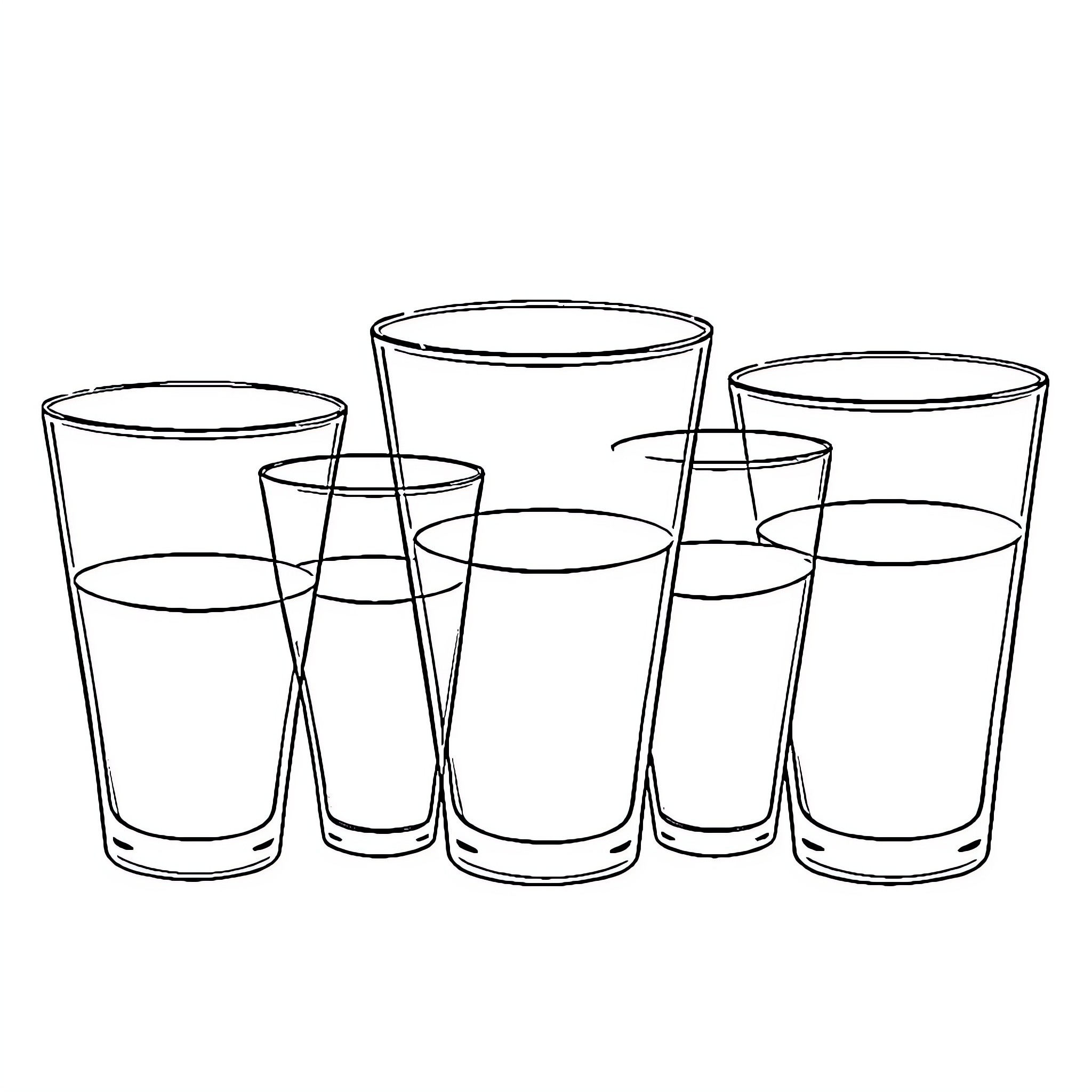 Cup Assortment of Glassware Shapes Coloring Page (free black-and-white line drawing printable PDF for all, from beginners to advanced learners, including children, teens, adults, and seniors)