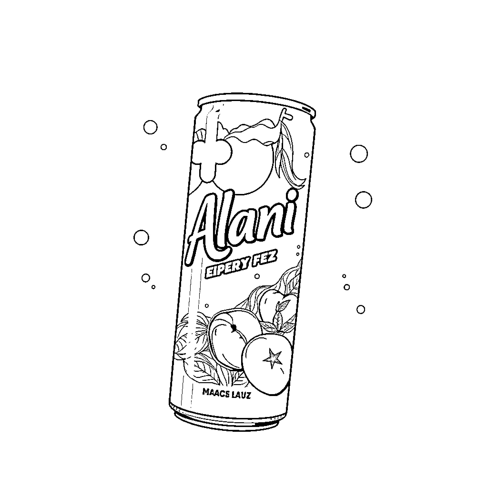 Energy Drink with Vibrant Tropical Imagery Coloring Page (free black-and-white line drawing printable PDF for all, from beginners to advanced learners, including children, teens, adults, and seniors)