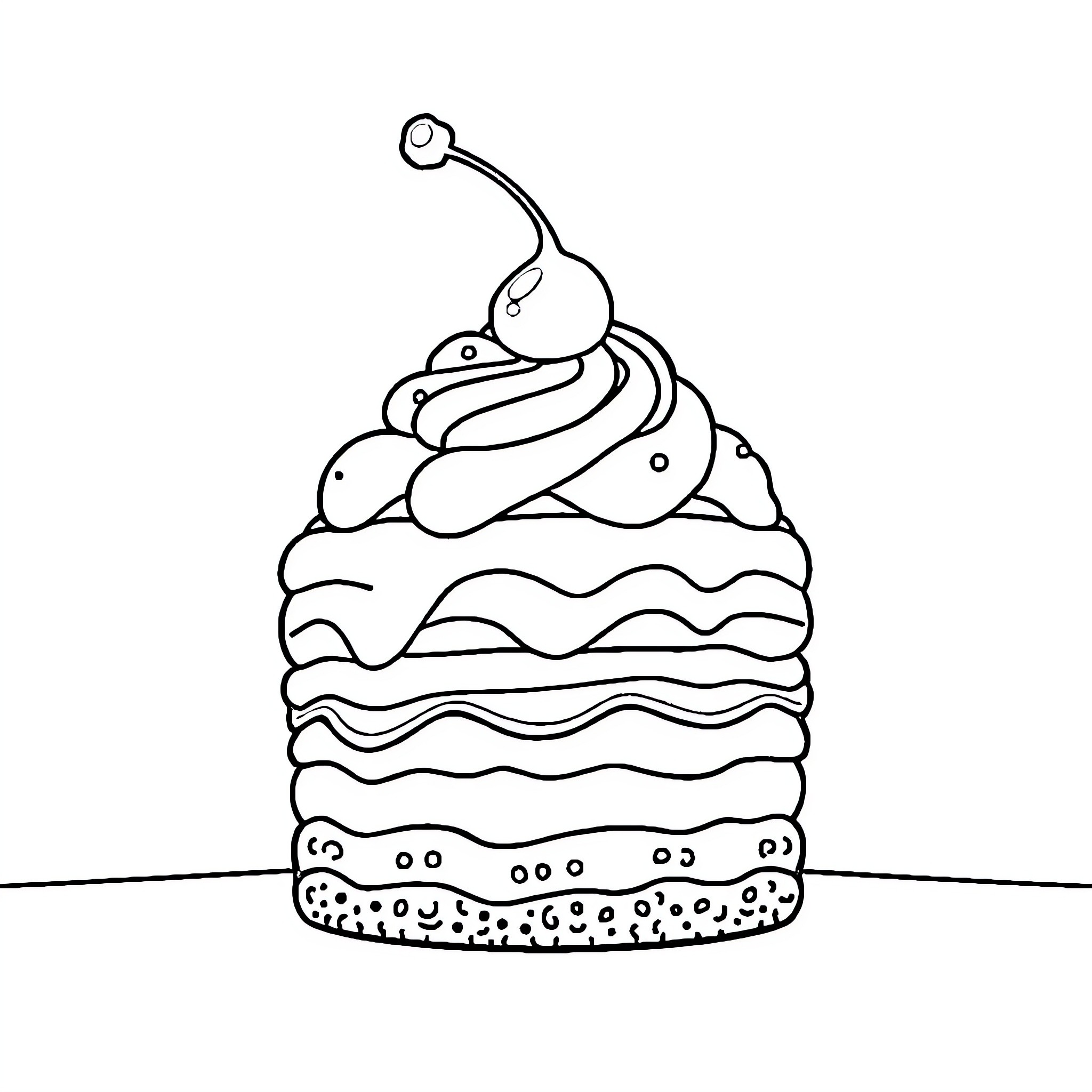 Dessert with whimsical swirls and sprinkles Coloring Page (free black-and-white line drawing printable PDF for all, from beginners to advanced learners, including children, teens, adults, and seniors)