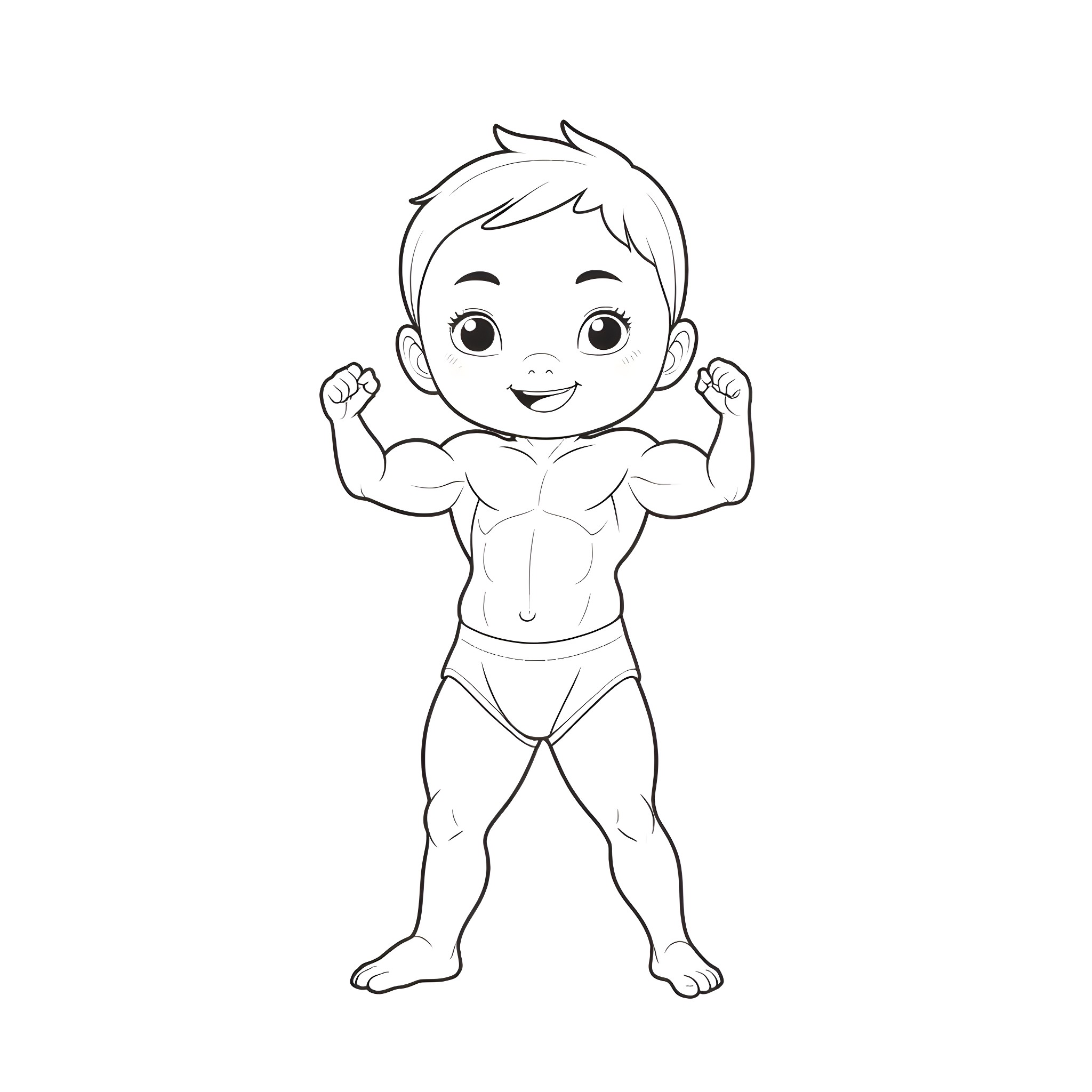 Baby posing with strong muscles Coloring Page (free black-and-white line drawing printable PDF for all, from beginners to advanced learners, including children, teens, adults, and seniors)