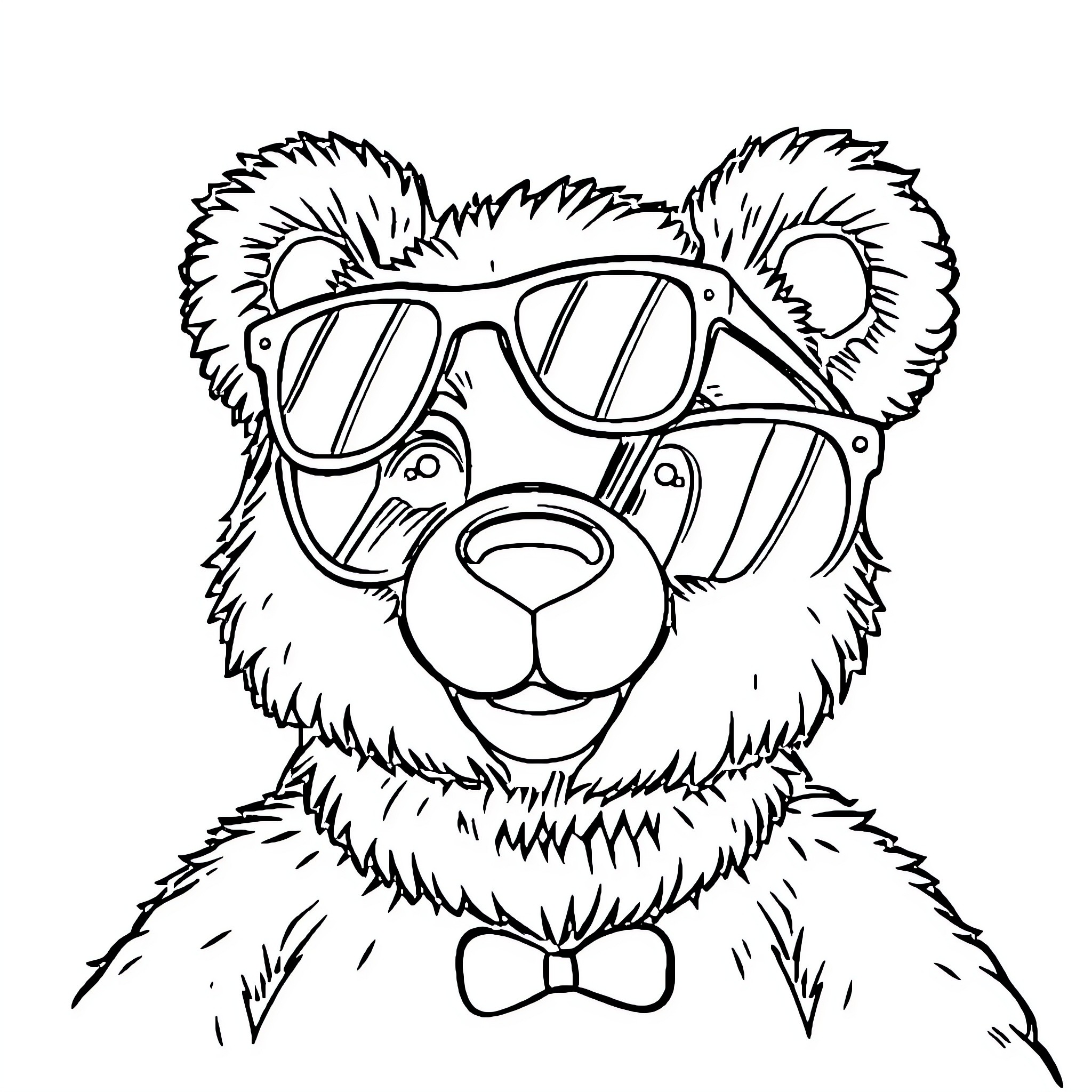Teddy Bear wearing stylish sunglasses Coloring Page (free black-and-white line drawing printable PDF for all, from beginners to advanced learners, including children, teens, adults, and seniors)