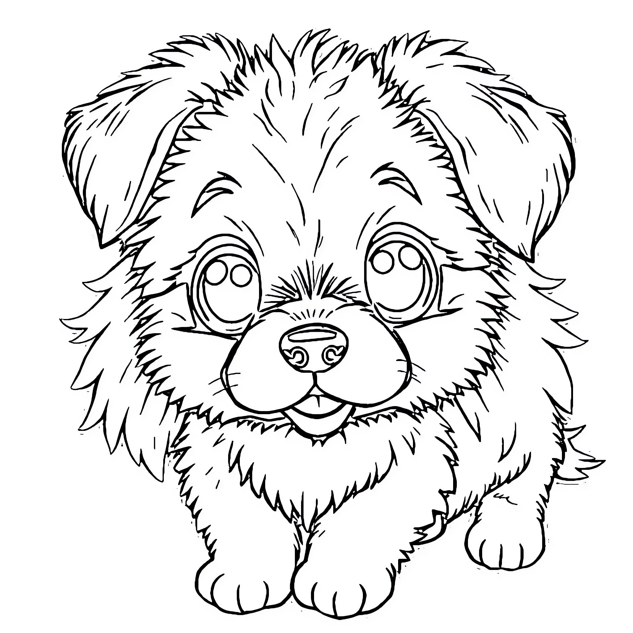 Puppy with Expressive Face Coloring Page (free black-and-white line drawing printable PDF for all, from beginners to advanced learners, including children, teens, adults, and seniors)