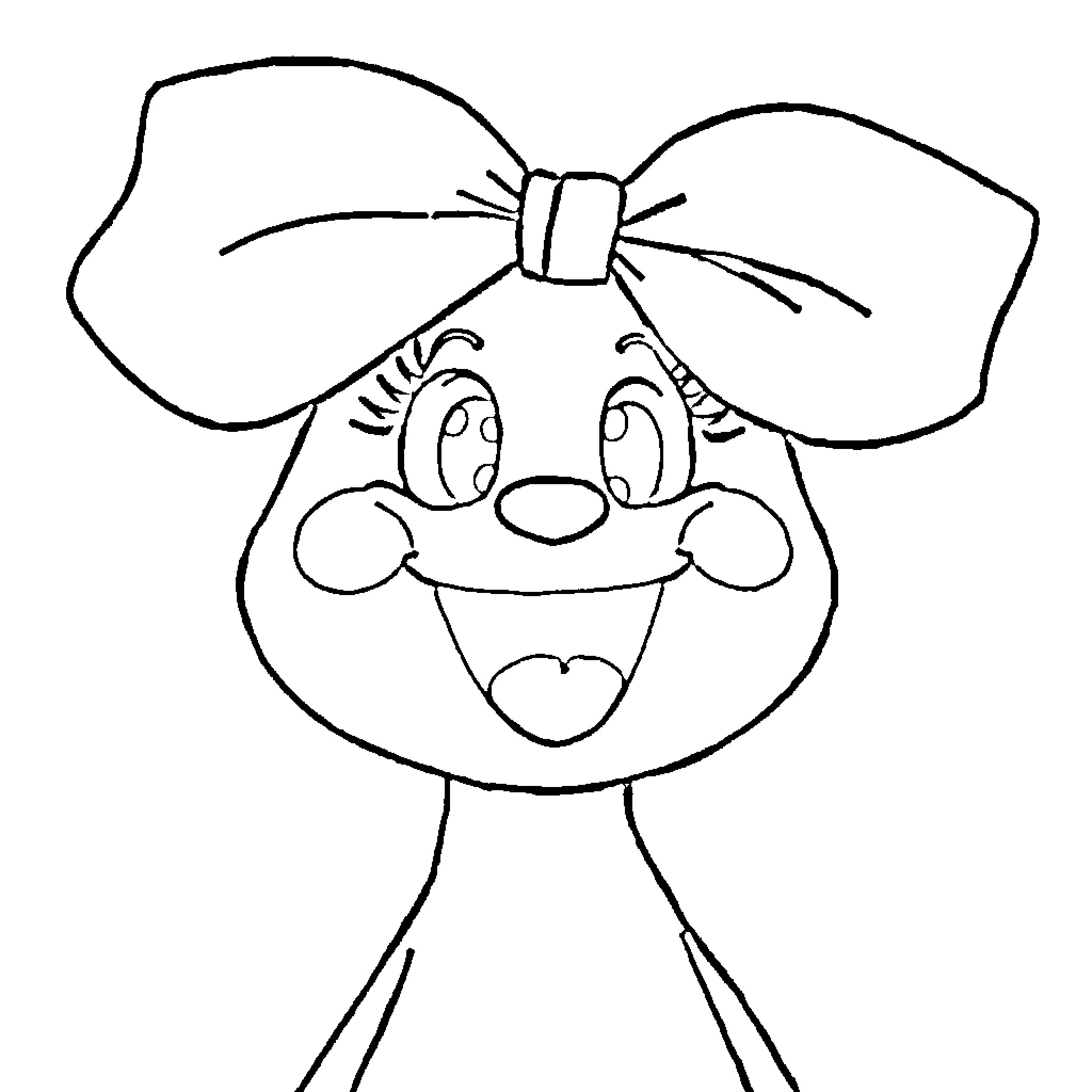 Cheery character with a big bow Coloring Page (free black-and-white line drawing printable PDF for all, from beginners to advanced learners, including children, teens, adults, and seniors)