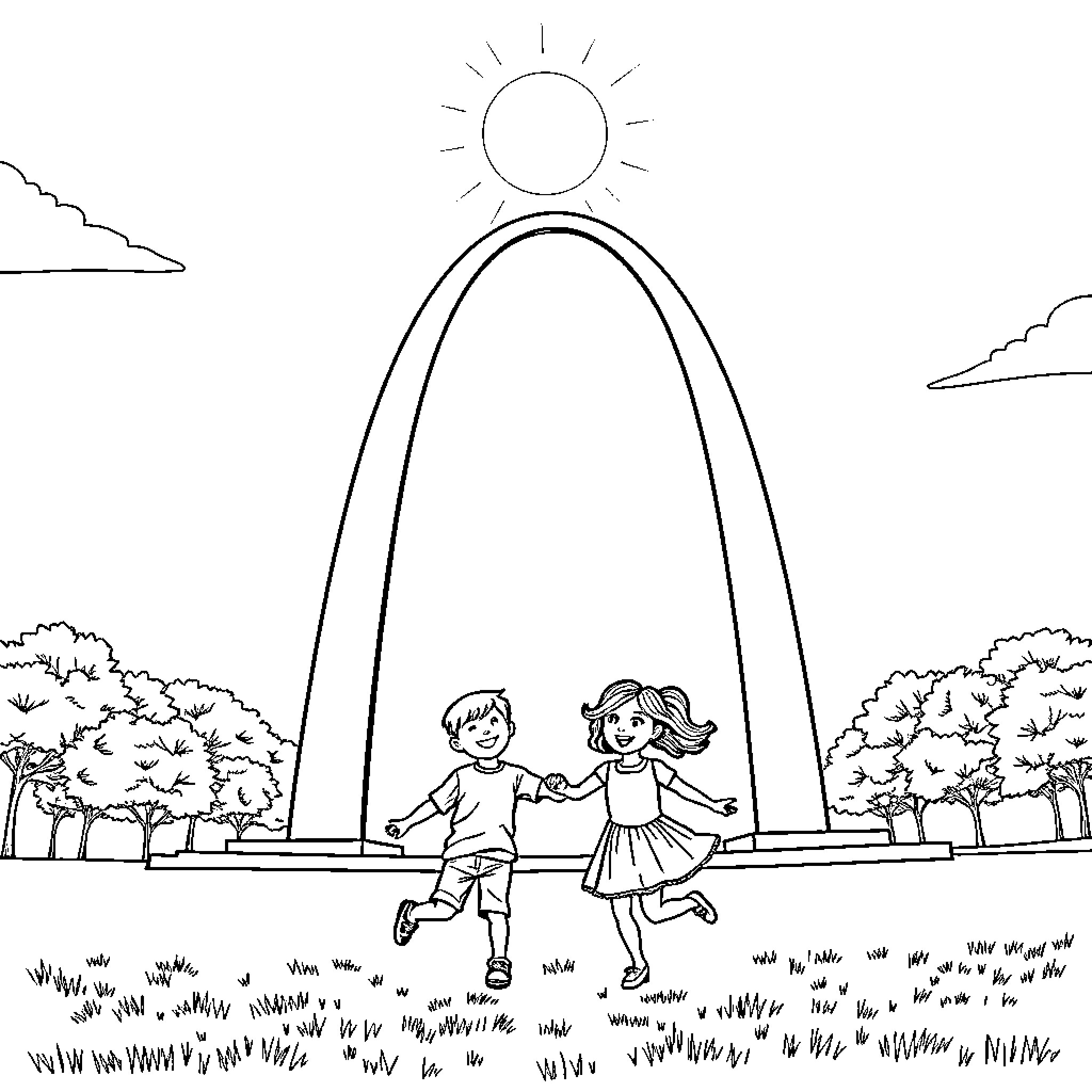 Child running joyfully in the park Coloring Page (free black-and-white line drawing printable PDF for all, from beginners to advanced learners, including children, teens, adults, and seniors)