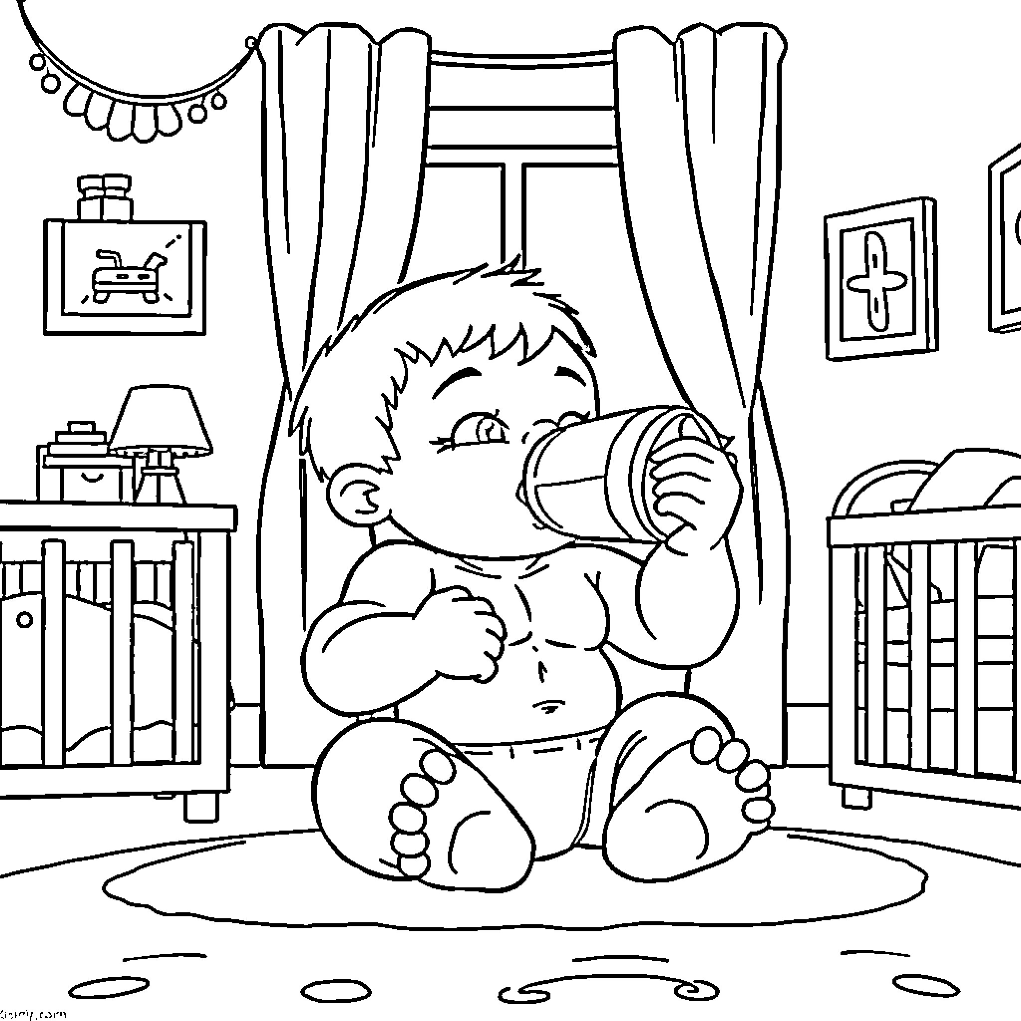 Hulk Smashing in Bedroom Chaos Coloring Page (free black-and-white line drawing printable PDF for all, from beginners to advanced learners, including children, teens, adults, and seniors)