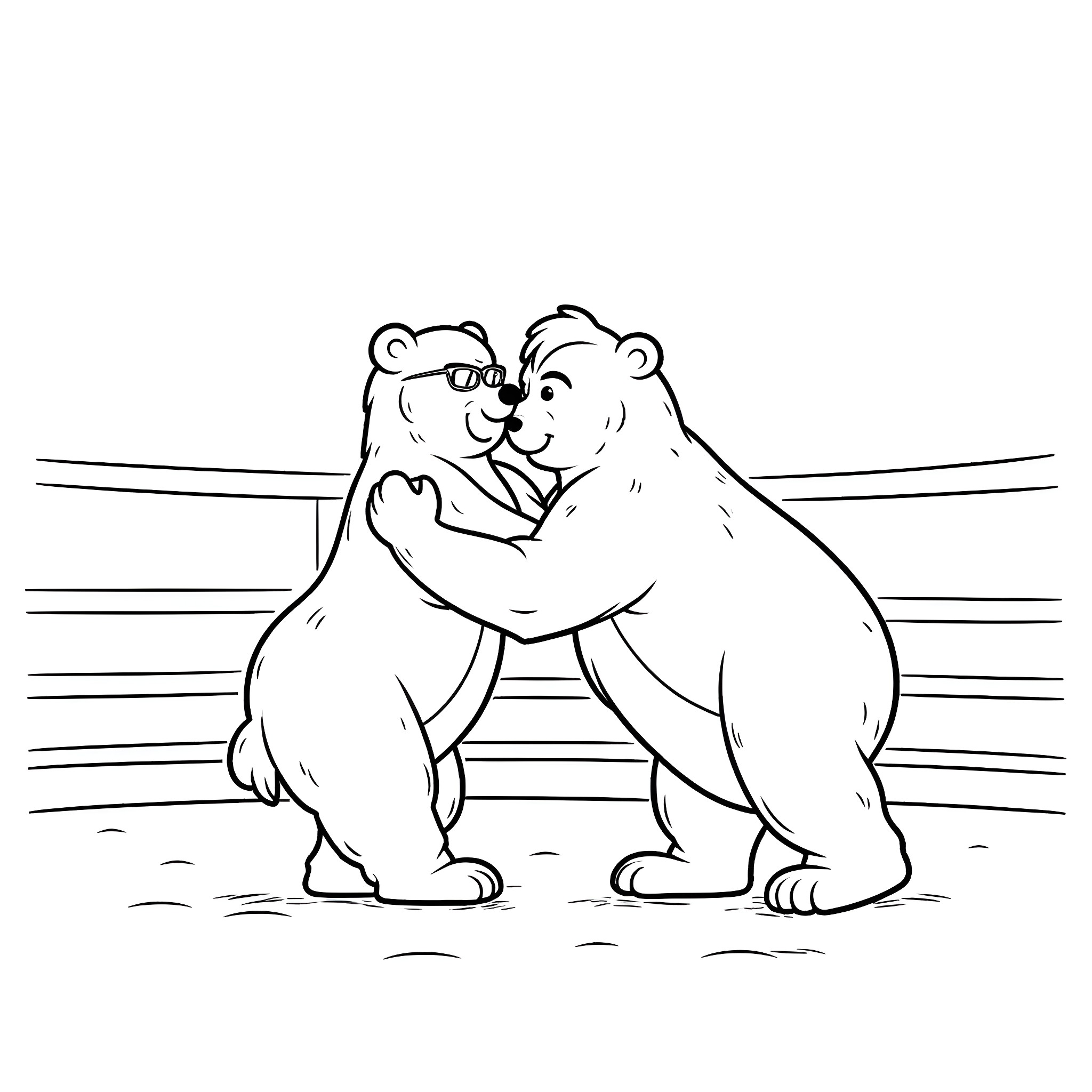 Elton John's Polar Bears Embracing in the Arctic Coloring Page (free black-and-white line drawing printable PDF for all, from beginners to advanced learners, including children, teens, adults, and seniors)