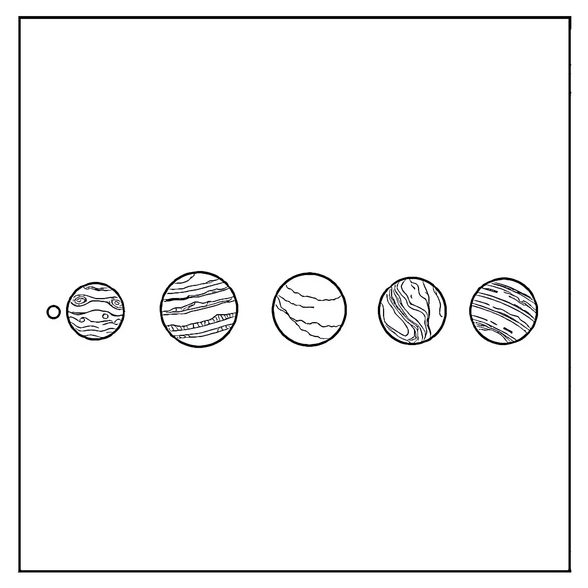 Planet diverse celestial bodies in the galaxy Coloring Page (free black-and-white line drawing printable PDF for all, from beginners to advanced learners, including children, teens, adults, and seniors)