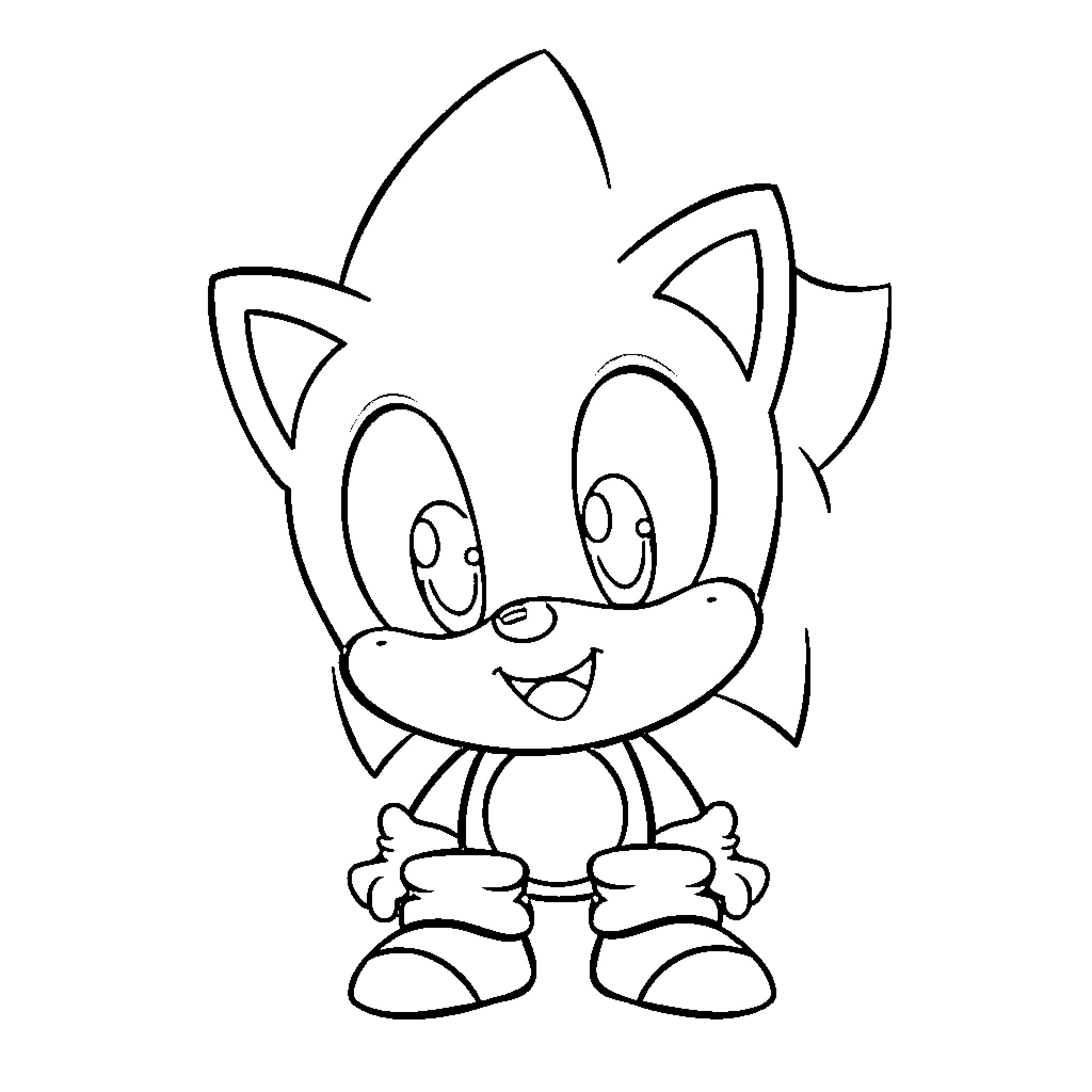 Sonic character in cheerful pose Coloring Page (free black-and-white line drawing printable PDF for all, from beginners to advanced learners, including children, teens, adults, and seniors)