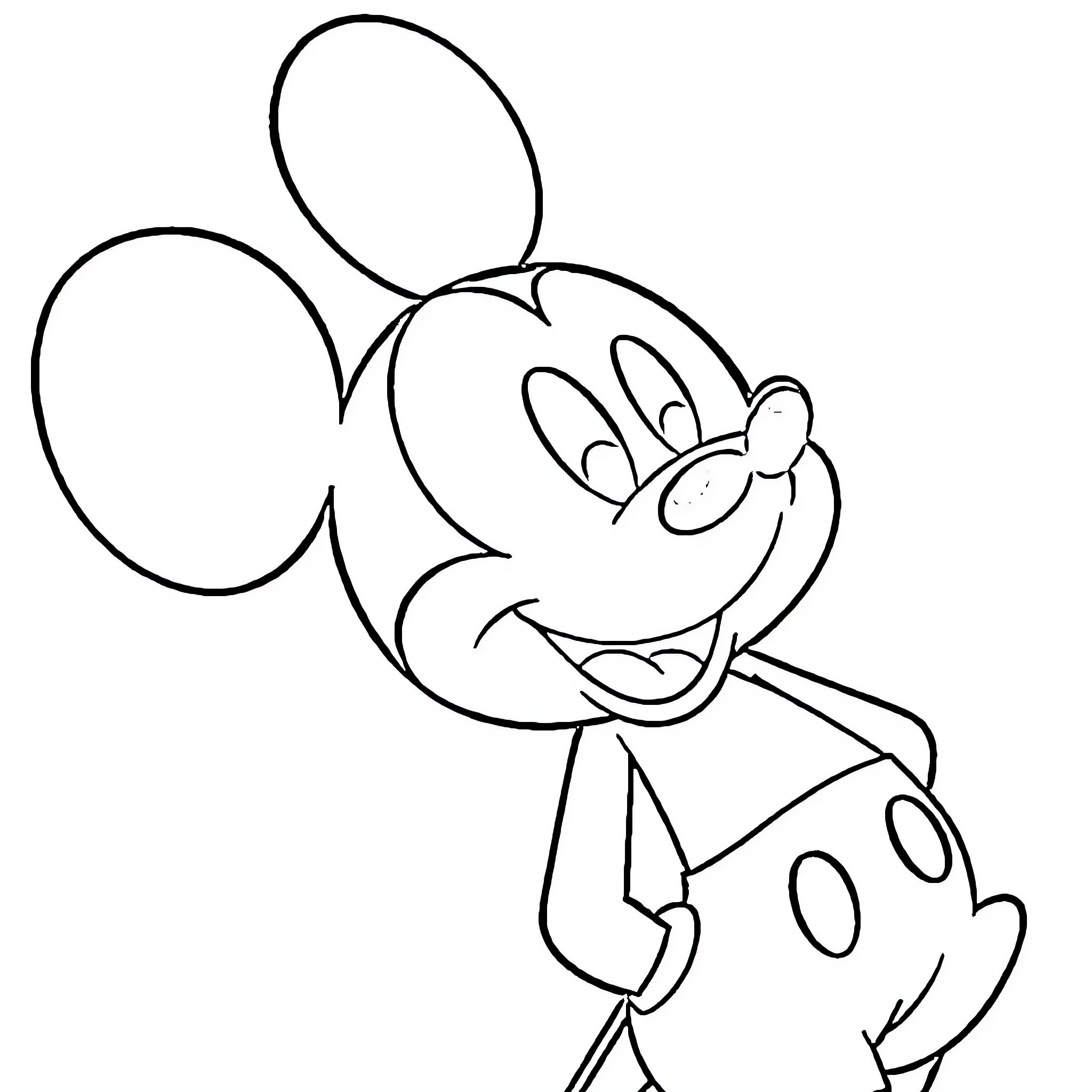 Mickey Mouse smiling and waving cheerfully Coloring Page (free black-and-white line drawing printable PDF for all, from beginners to advanced learners, including children, teens, adults, and seniors)