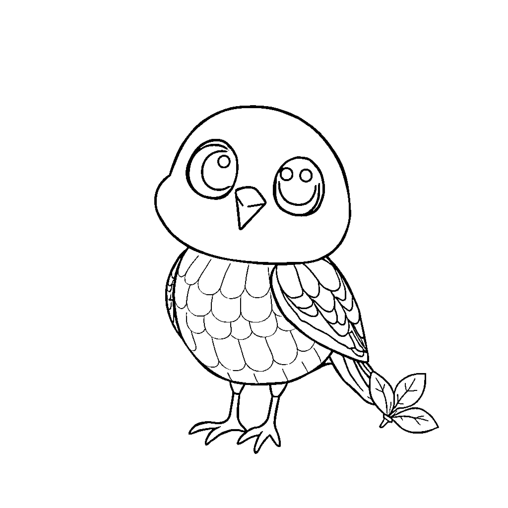 Square Sheet Playful Owl with Expressive Eyes Coloring Page (free black-and-white line drawing printable PDF for all, from beginners to advanced learners, including children, teens, adults, and seniors)