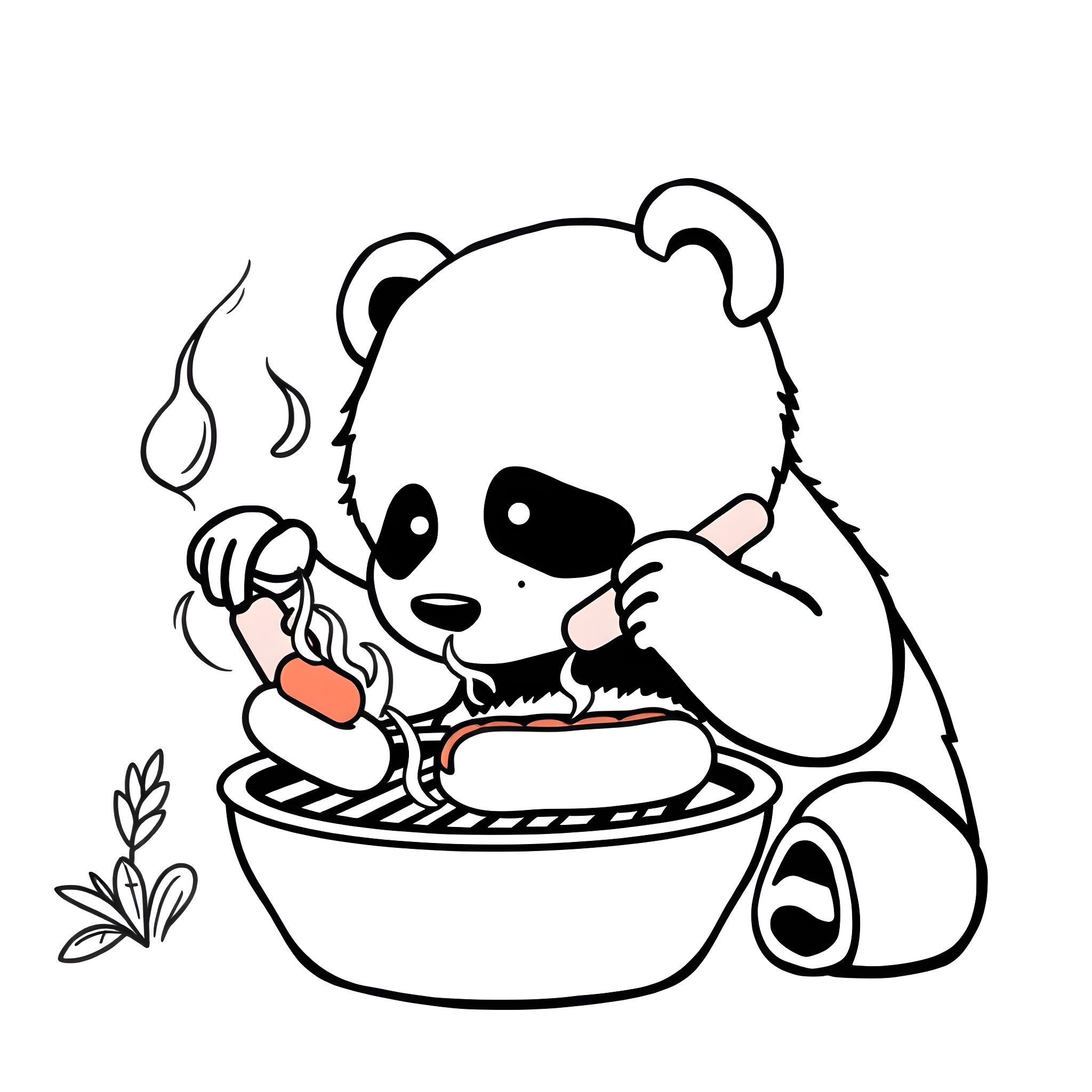 Panda enjoying a warm meal Coloring Page (free black-and-white line drawing printable PDF for all, from beginners to advanced learners, including children, teens, adults, and seniors)