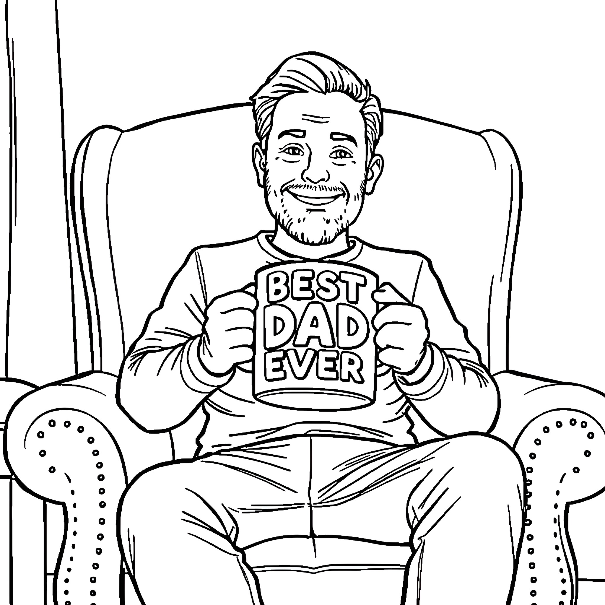Ryan showing his pride as the best dad ever Coloring Page (free black-and-white line drawing printable PDF for all, from beginners to advanced learners, including children, teens, adults, and seniors)