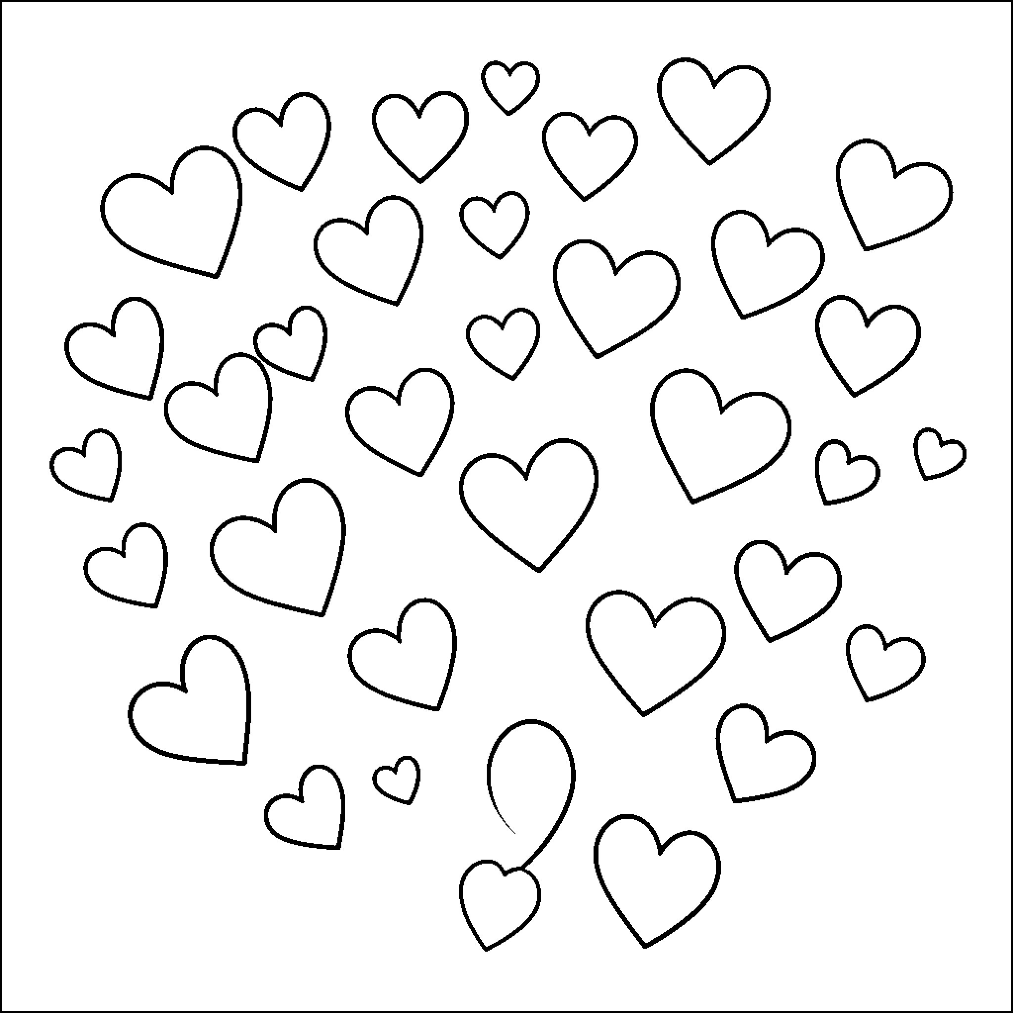 Heart-shaped Doodles with Varied Expressions Coloring Page (free black-and-white line drawing printable PDF for all, from beginners to advanced learners, including children, teens, adults, and seniors)