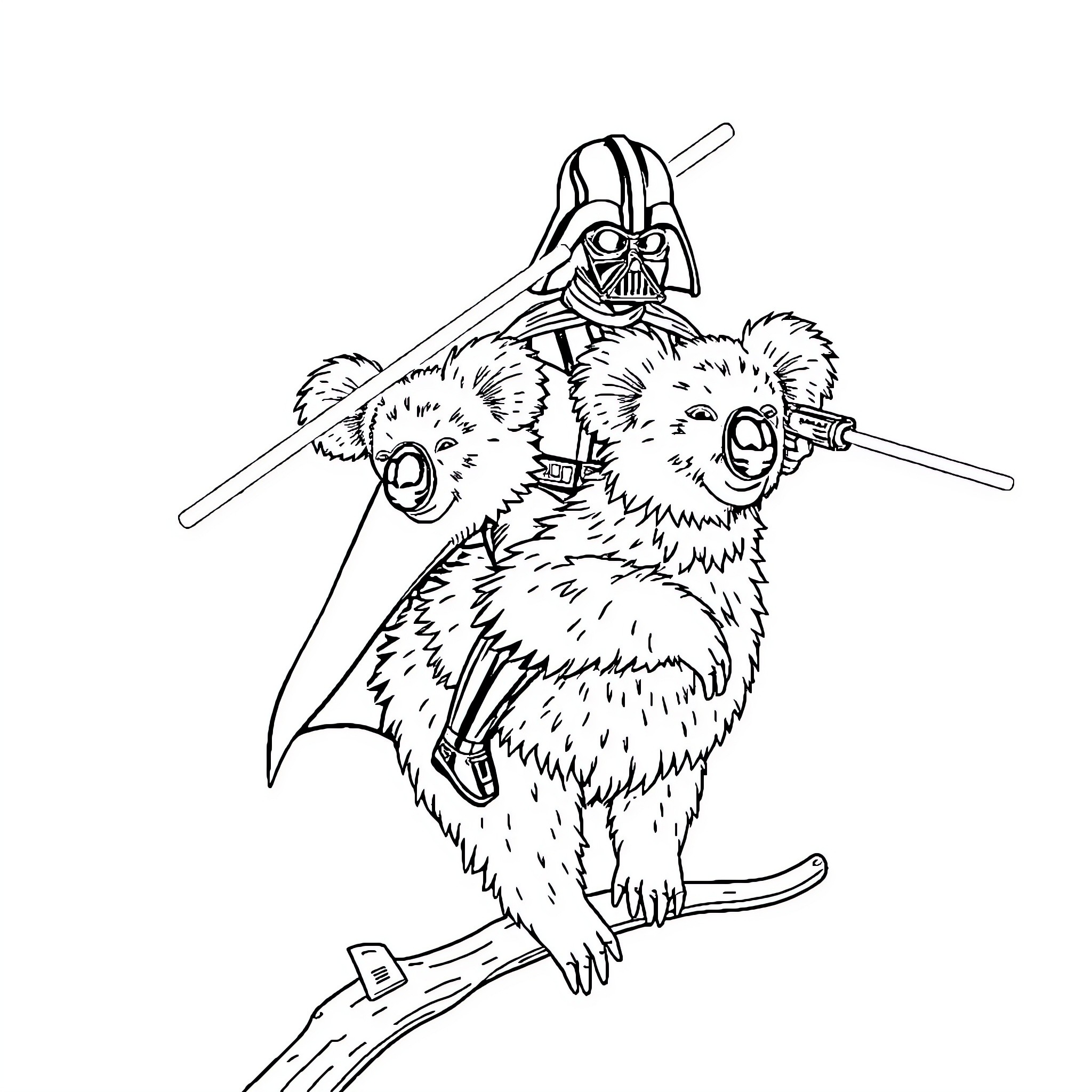 Darth Vader's Furry Imperial Enforcer Coloring Page (free black-and-white line drawing printable PDF for all, from beginners to advanced learners, including children, teens, adults, and seniors)