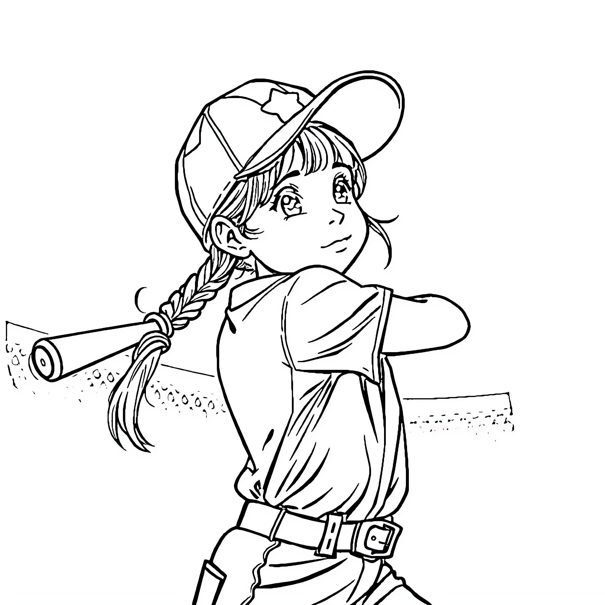 Girl Exploring the Great Outdoors with Curiosity Coloring Page (free black-and-white line drawing printable PDF for all, from beginners to advanced learners, including children, teens, adults, and seniors)