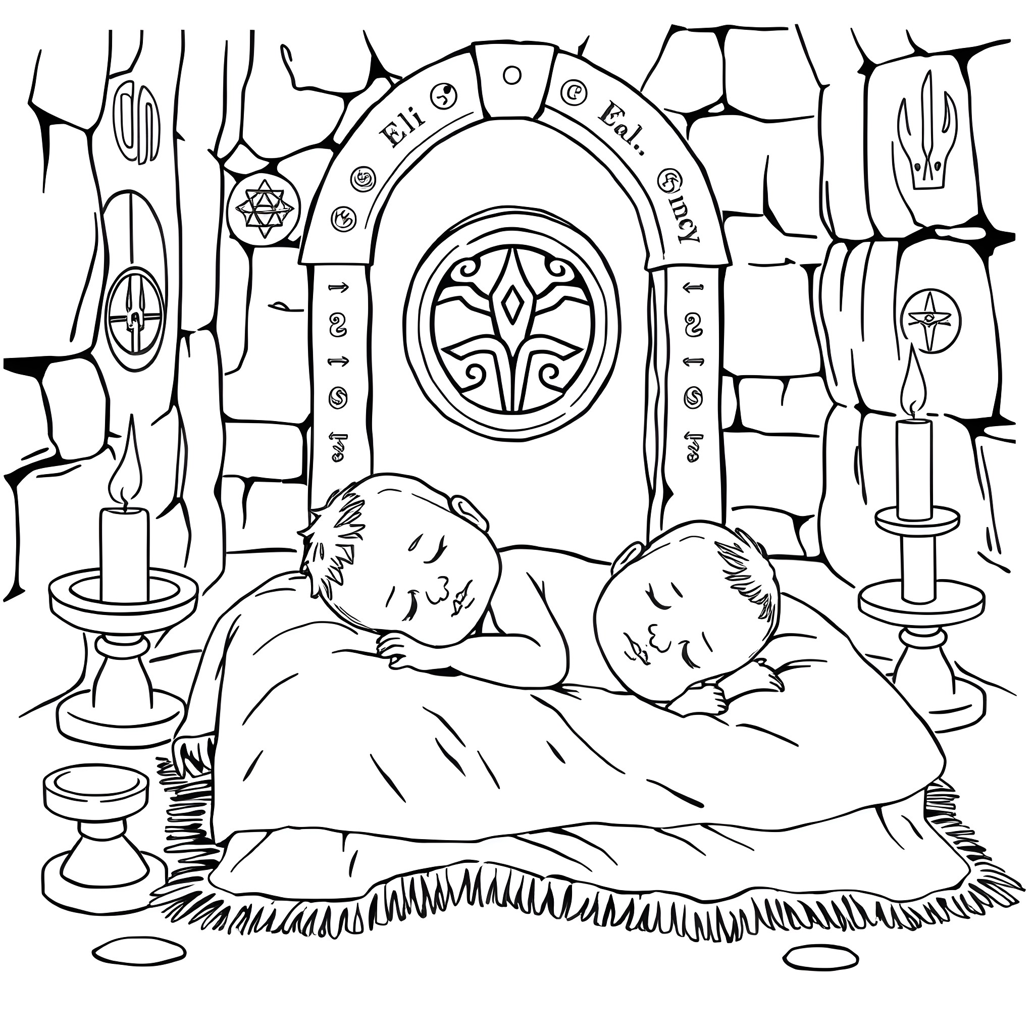 Baby sleeping peacefully in the night Coloring Page (free black-and-white line drawing printable PDF for all, from beginners to advanced learners, including children, teens, adults, and seniors)