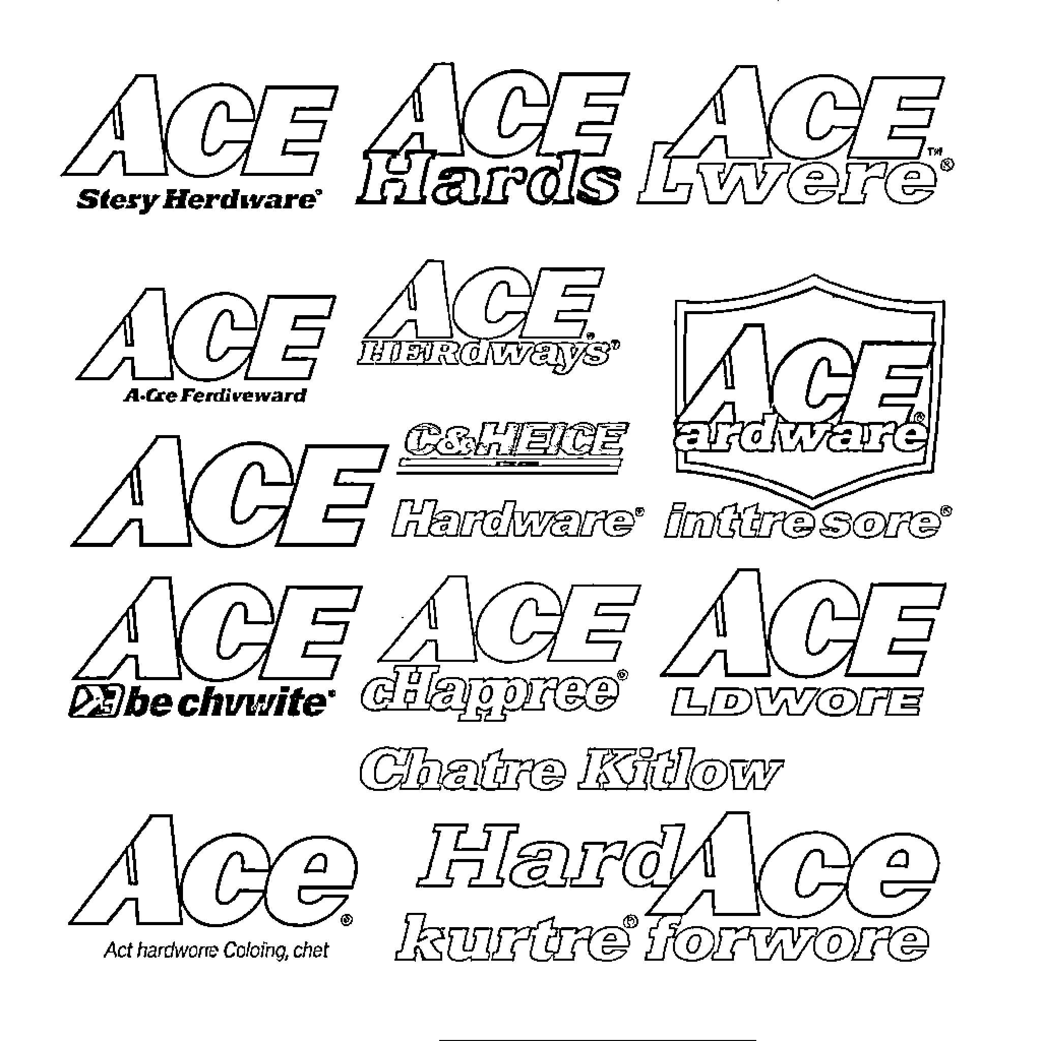 Ace Hardware logos and branding elements Coloring Page (free black-and-white line drawing printable PDF for all, from beginners to advanced learners, including children, teens, adults, and seniors)