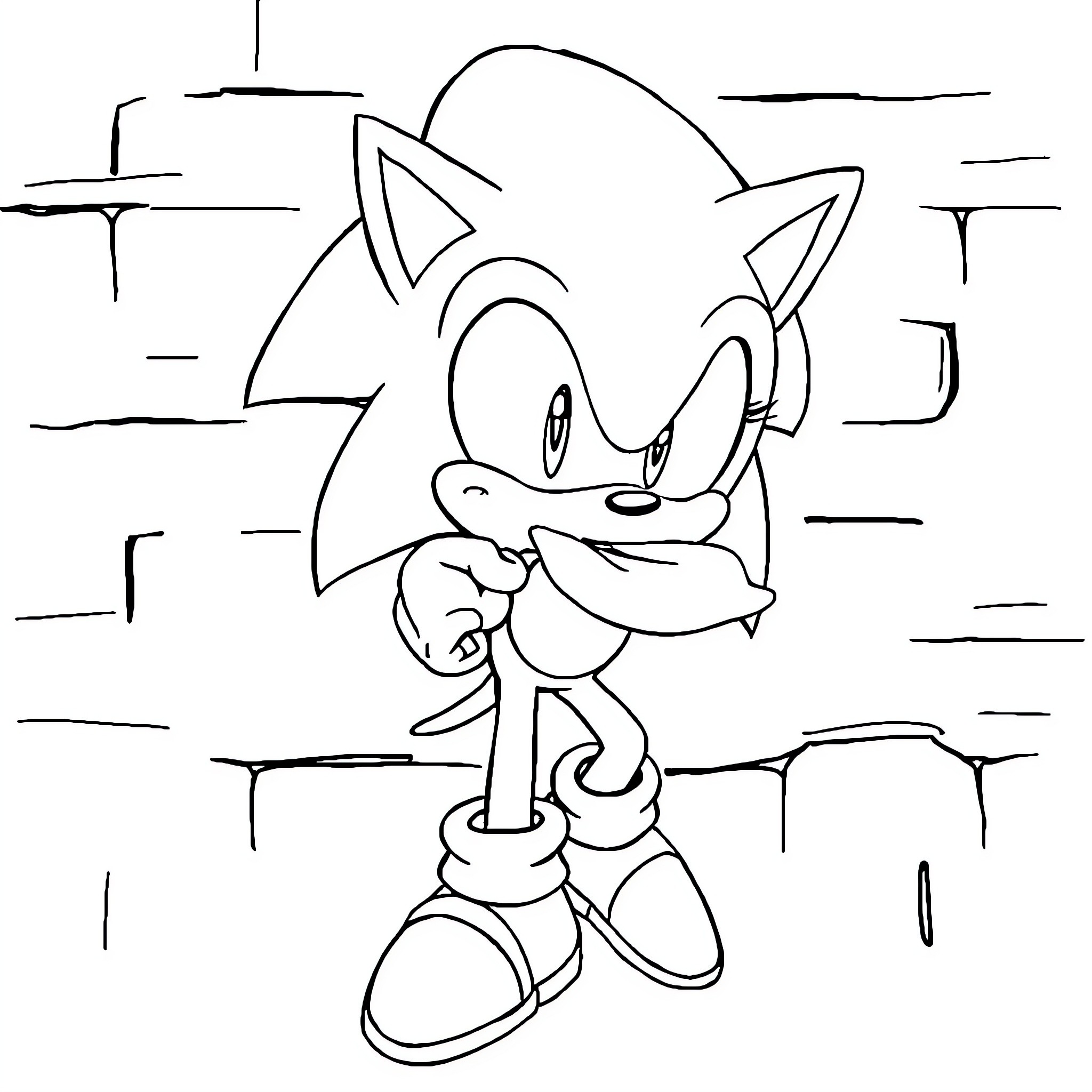Sonic Running in Cityscape Scene Coloring Page (free black-and-white line drawing printable PDF for all, from beginners to advanced learners, including children, teens, adults, and seniors)