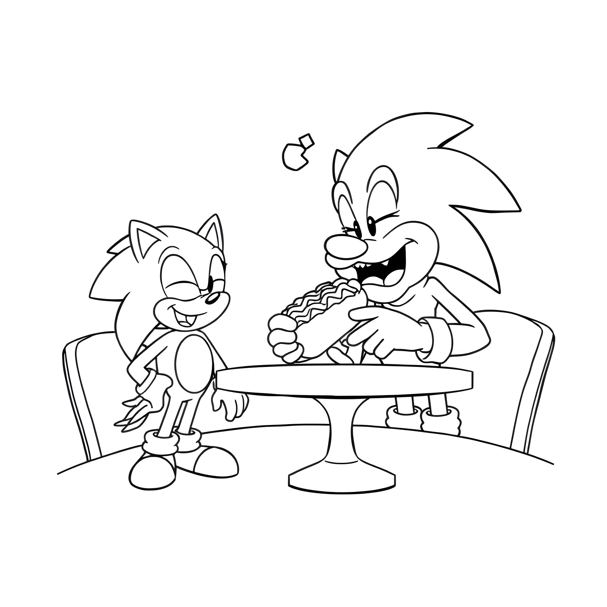 Dr. Eggman schemes with Sonic the Hedgehog Coloring Page (free black-and-white line drawing printable PDF for all, from beginners to advanced learners, including children, teens, adults, and seniors)