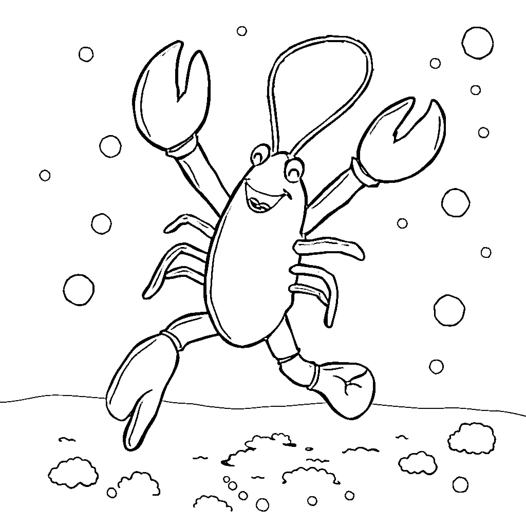 Lobster jumping happily in the air Coloring Page (free black-and-white line drawing printable PDF for all, from beginners to advanced learners, including children, teens, adults, and seniors)