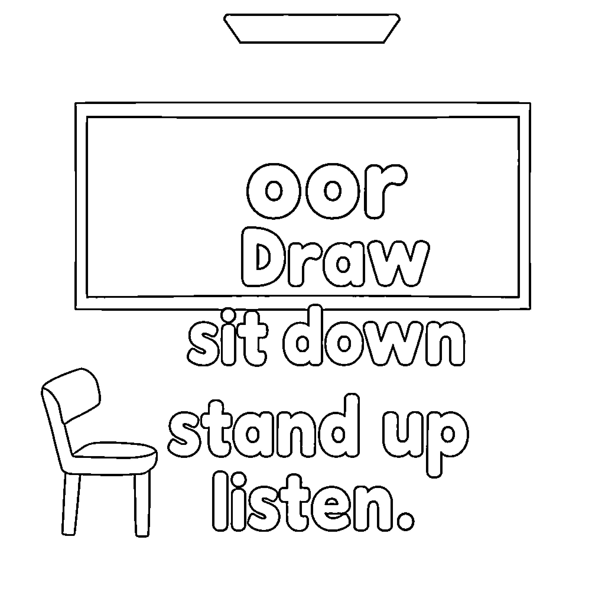 Classroom Instructions for Seated Drawing Activities Coloring Page (free black-and-white line drawing printable PDF for all, from beginners to advanced learners, including children, teens, adults, and seniors)