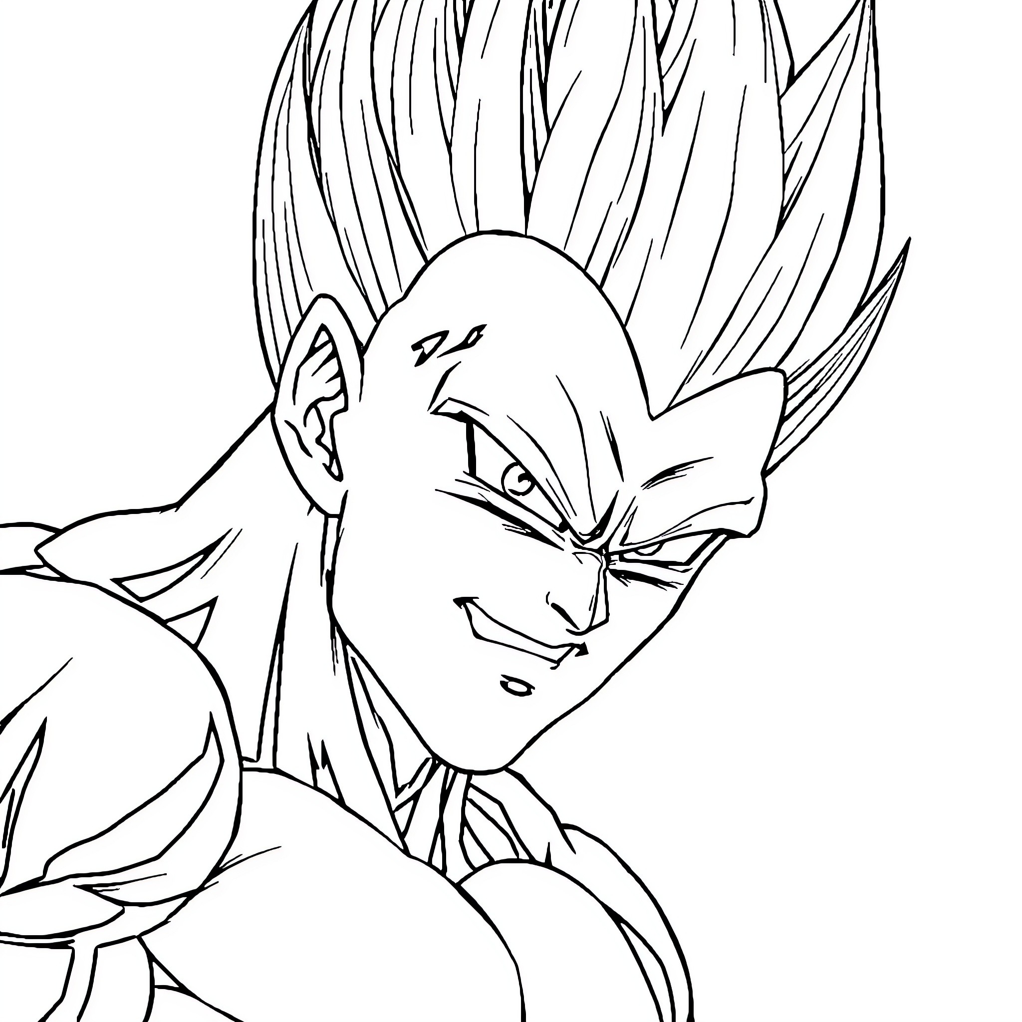 Vegeta in fierce battle stance Coloring Page (free black-and-white line drawing printable PDF for all, from beginners to advanced learners, including children, teens, adults, and seniors)