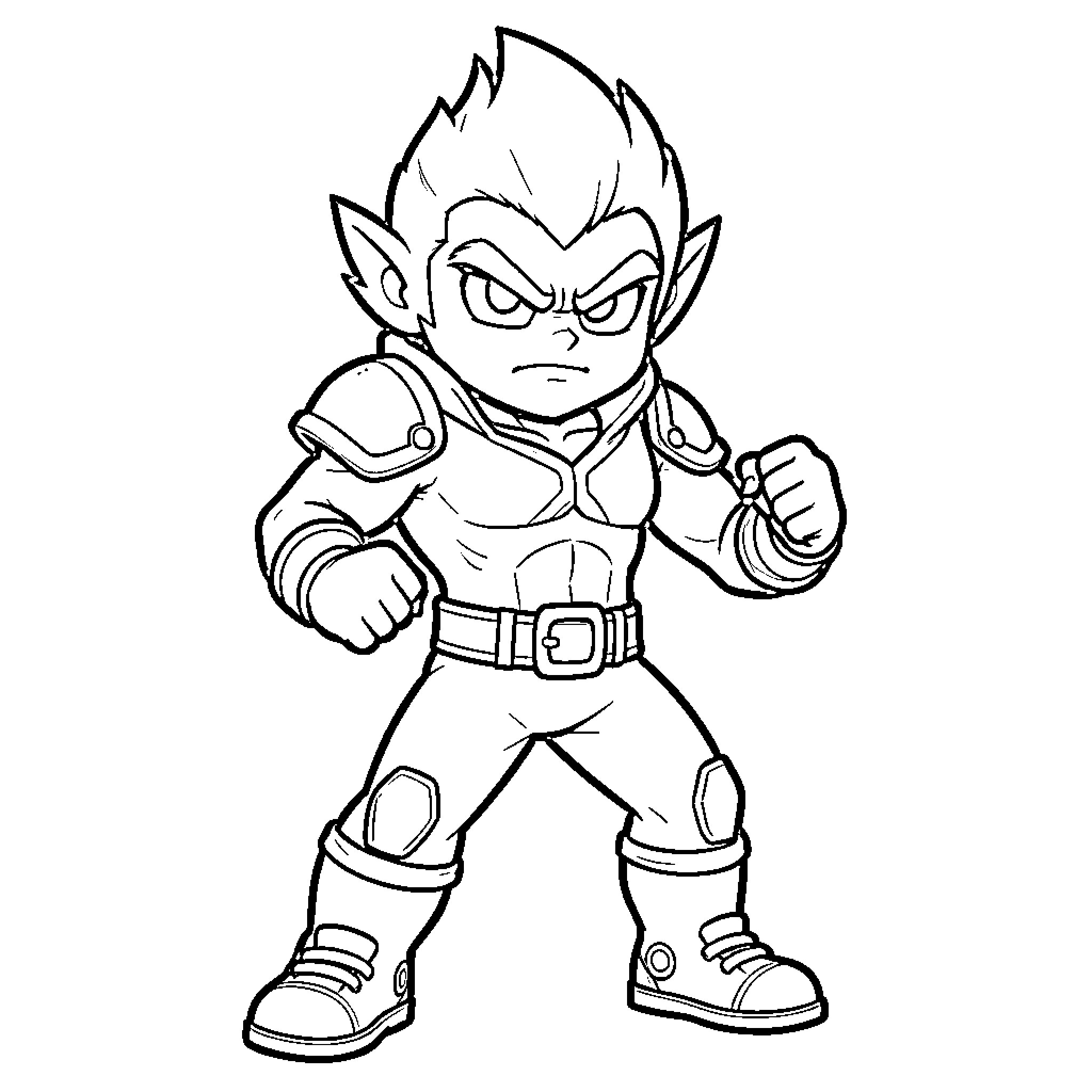 Sirius fierce warrior character in a fighting stance Coloring Page (free black-and-white line drawing printable PDF for all, from beginners to advanced learners, including children, teens, adults, and seniors)