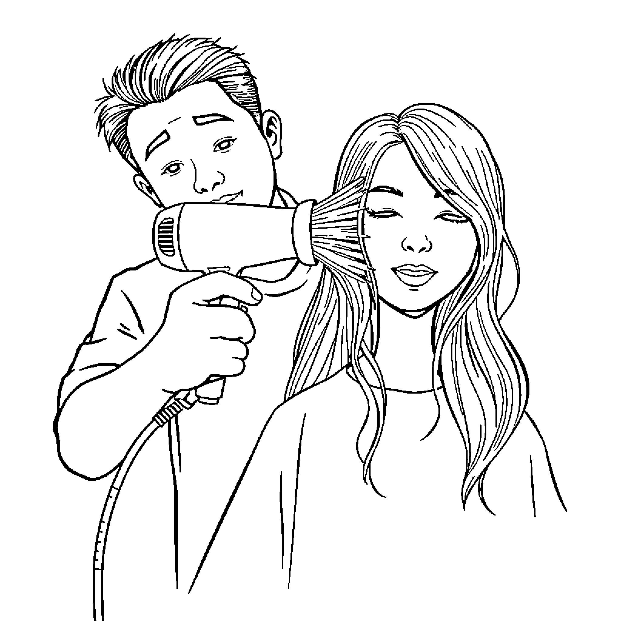 Gojo's Haircare Session with a Friend Coloring Page (free black-and-white line drawing printable PDF for all, from beginners to advanced learners, including children, teens, adults, and seniors)