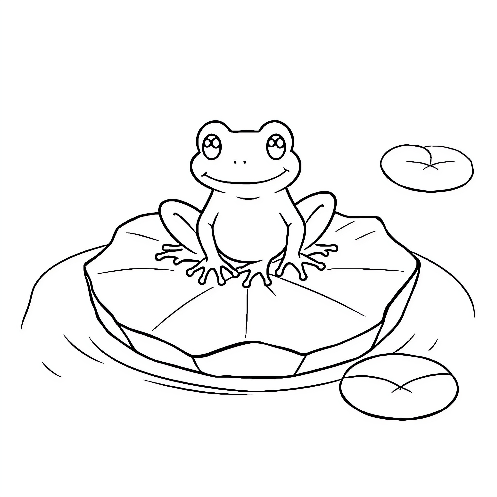 Frog sitting on lily pad Coloring Page (free black-and-white line drawing printable PDF for all, from beginners to advanced learners, including children, teens, adults, and seniors)