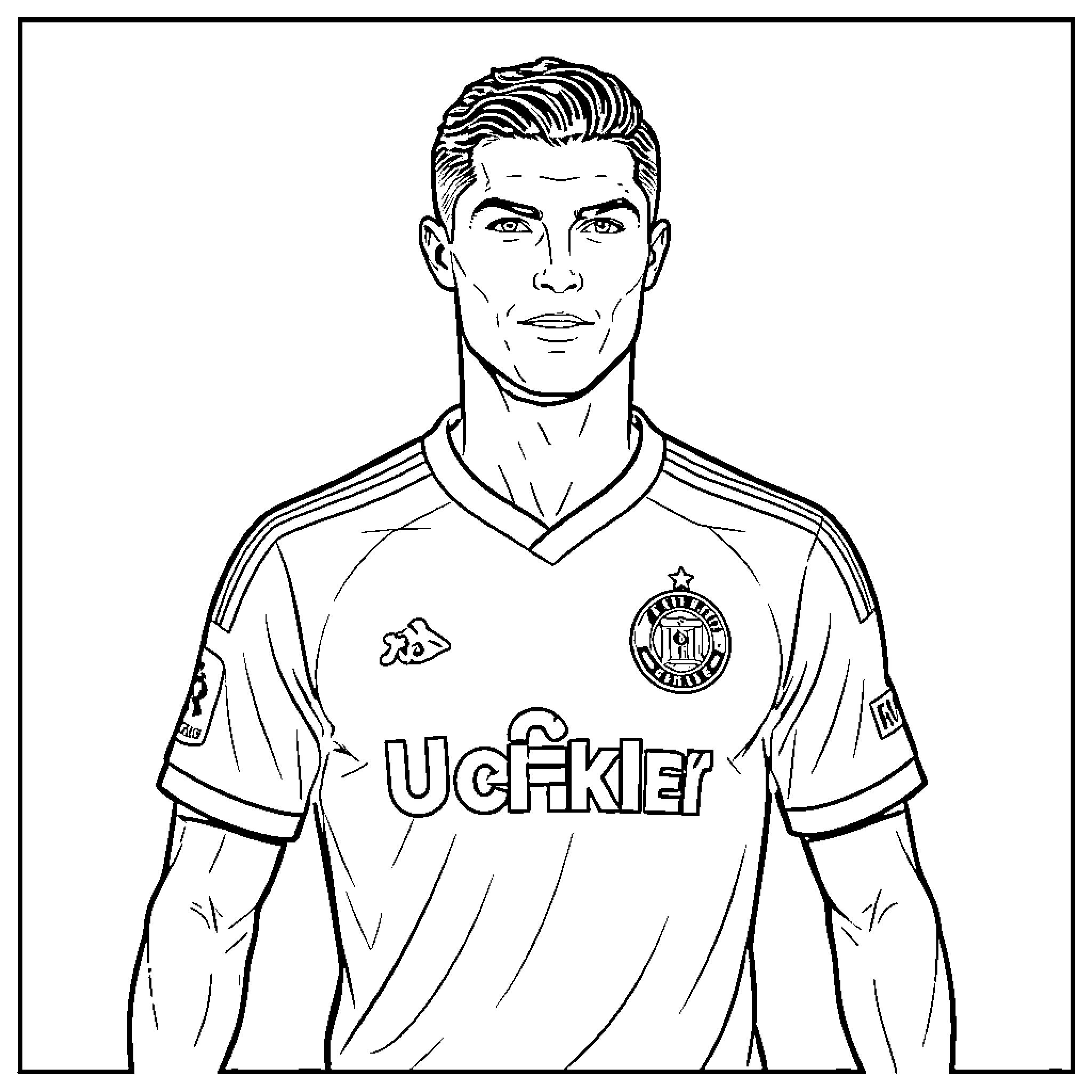 Cristiano Ronaldo in Sporting Lisbon uniform Coloring Page (free black-and-white line drawing printable PDF for all, from beginners to advanced learners, including children, teens, adults, and seniors)