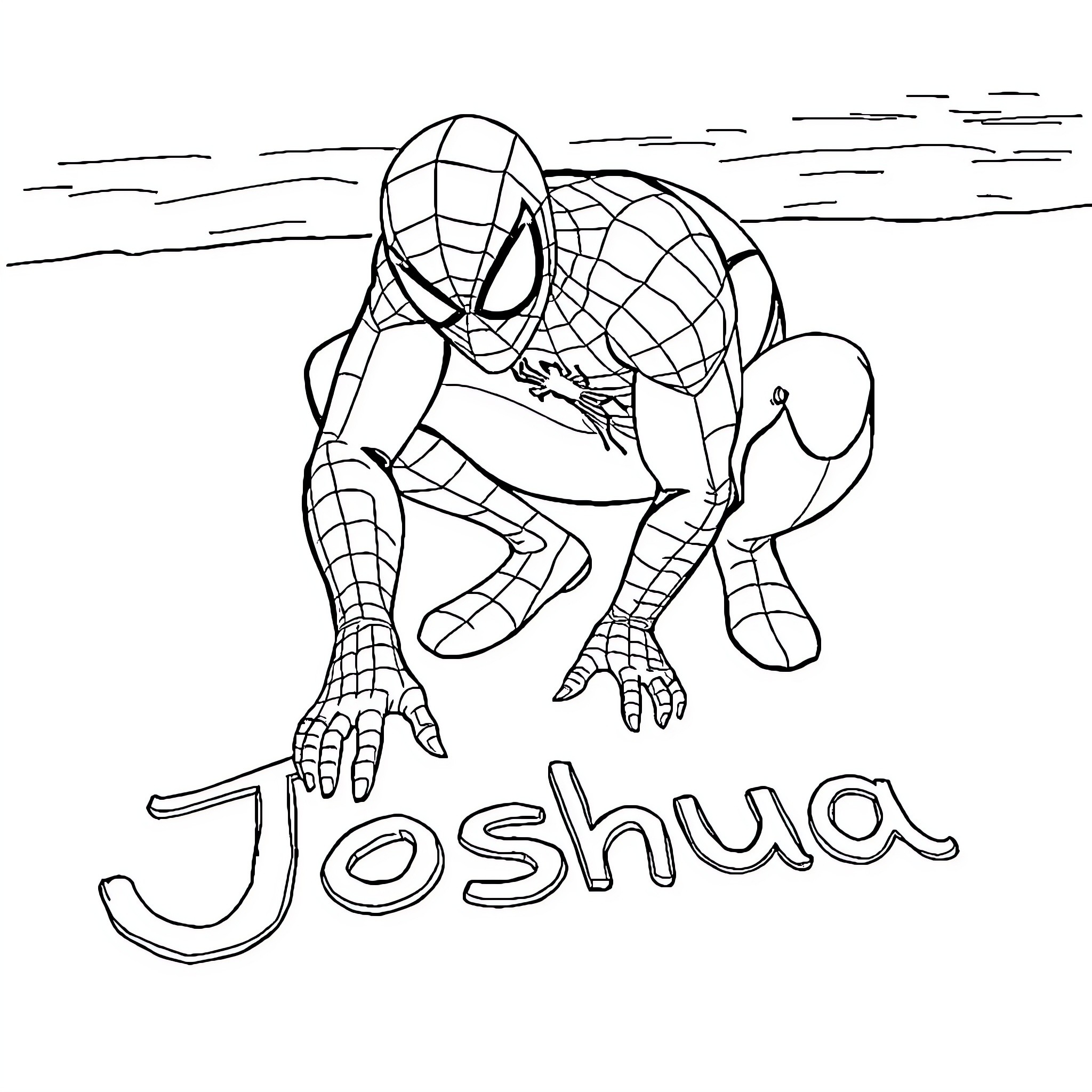Spiderman swinging into action with determination Coloring Page (free black-and-white line drawing printable PDF for all, from beginners to advanced learners, including children, teens, adults, and seniors)