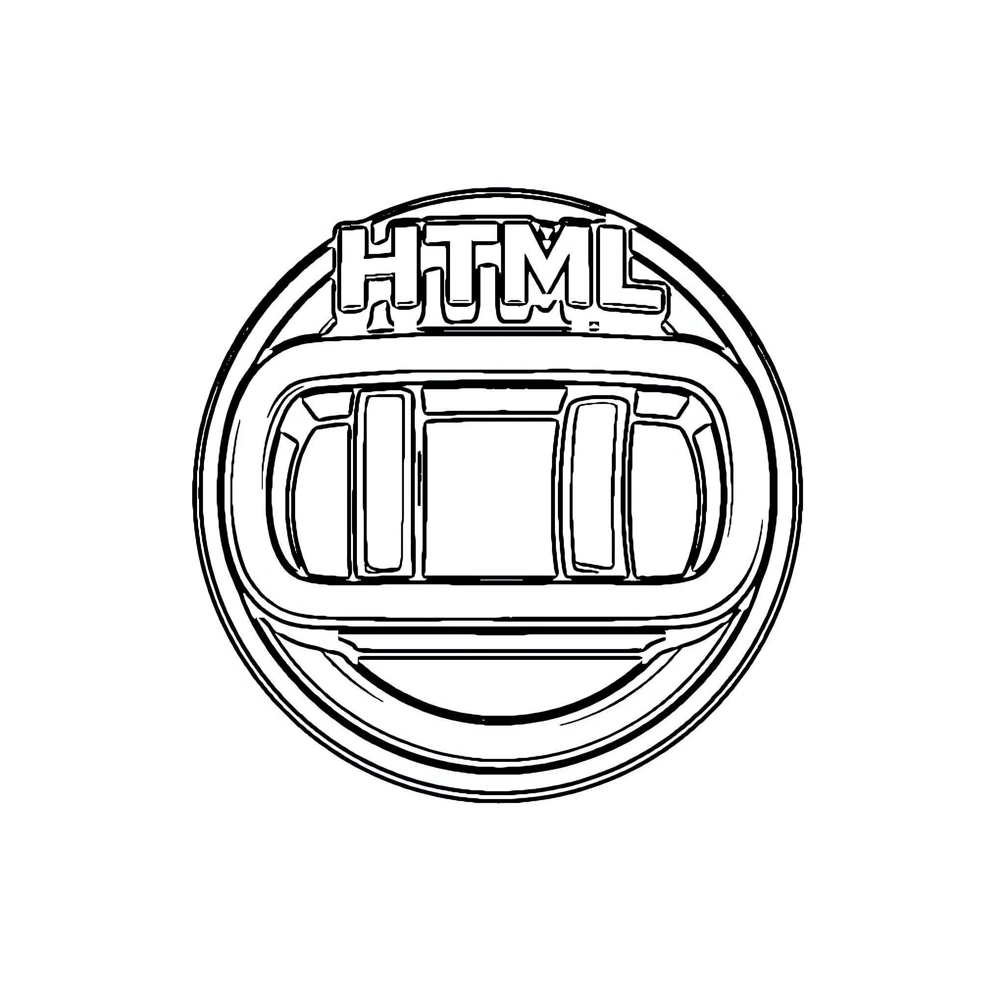 Logo of HTML coding language Coloring Page (free black-and-white line drawing printable PDF for all, from beginners to advanced learners, including children, teens, adults, and seniors)