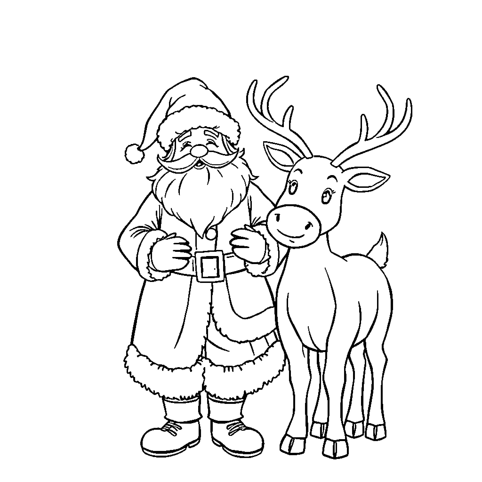 Nikolaus and his Reindeer Companion Coloring Page (free black-and-white line drawing printable PDF for all, from beginners to advanced learners, including children, teens, adults, and seniors)