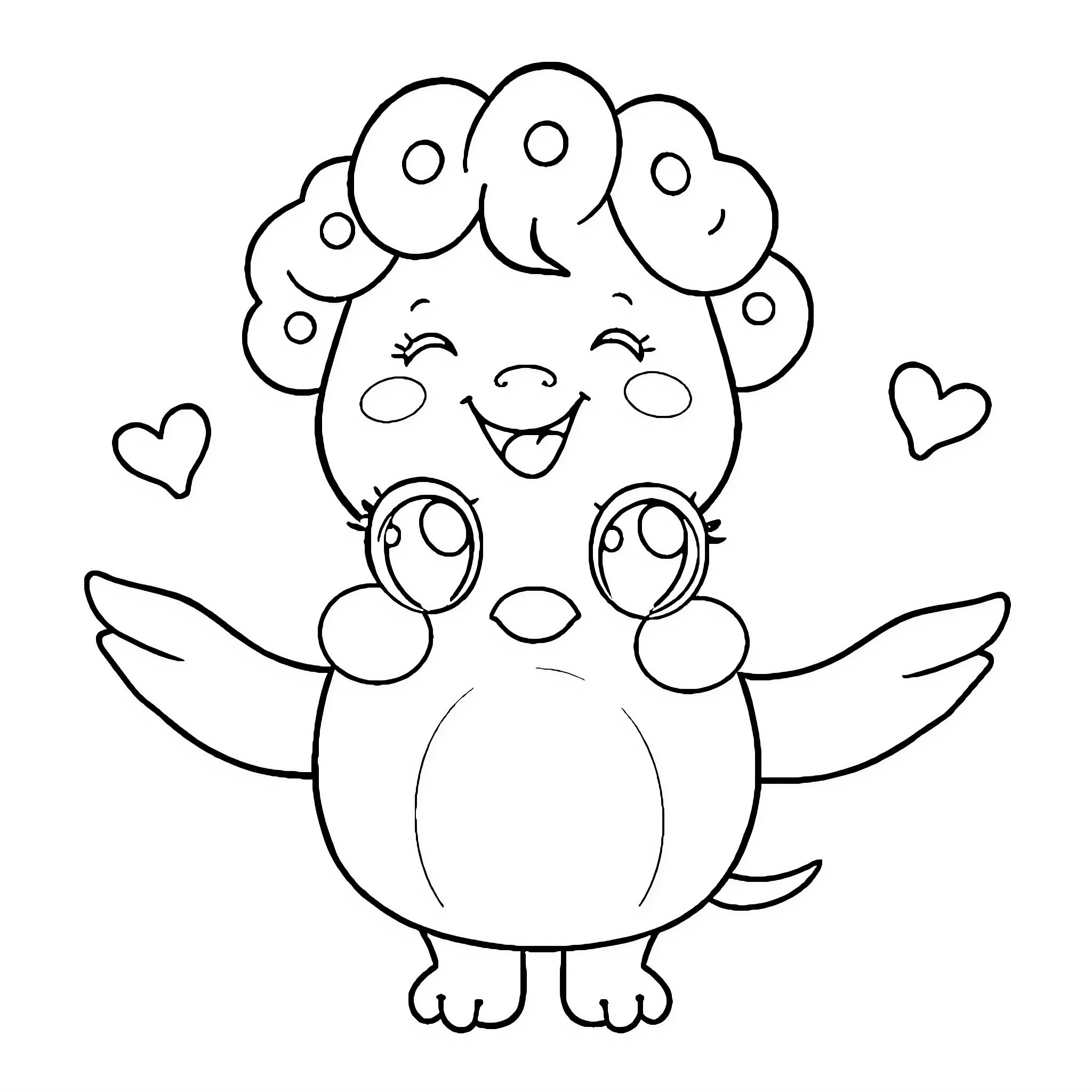Children's Playful and Whimsical Winged Creature Coloring Page (free black-and-white line drawing printable PDF for all, from beginners to advanced learners, including children, teens, adults, and seniors)