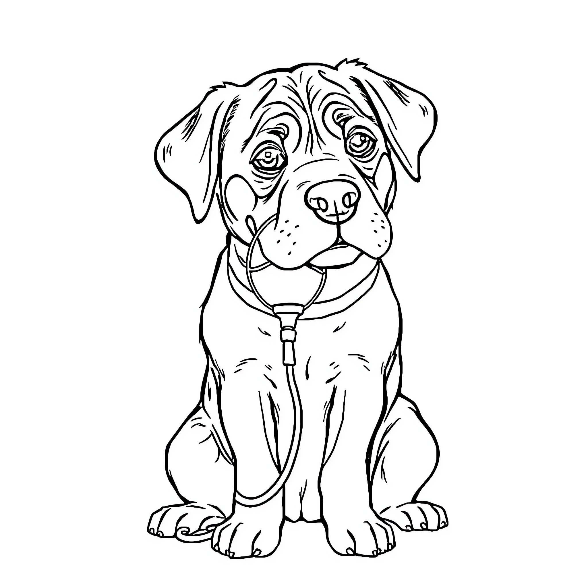 Dog sitting with a collar Coloring Page (free black-and-white line drawing printable PDF for all, from beginners to advanced learners, including children, teens, adults, and seniors)