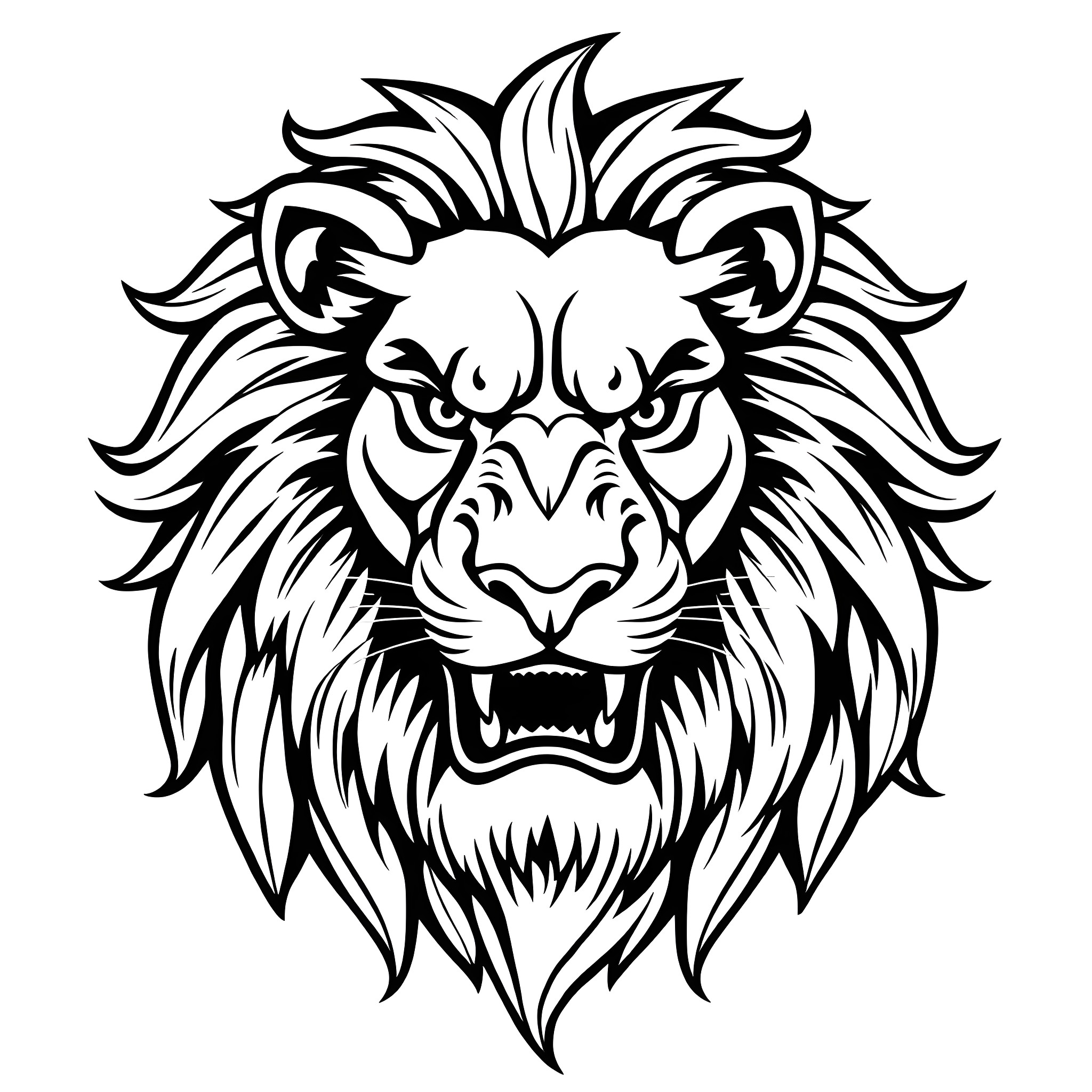 Lion with fierce expression Coloring Page (free black-and-white line drawing printable PDF for all, from beginners to advanced learners, including children, teens, adults, and seniors)