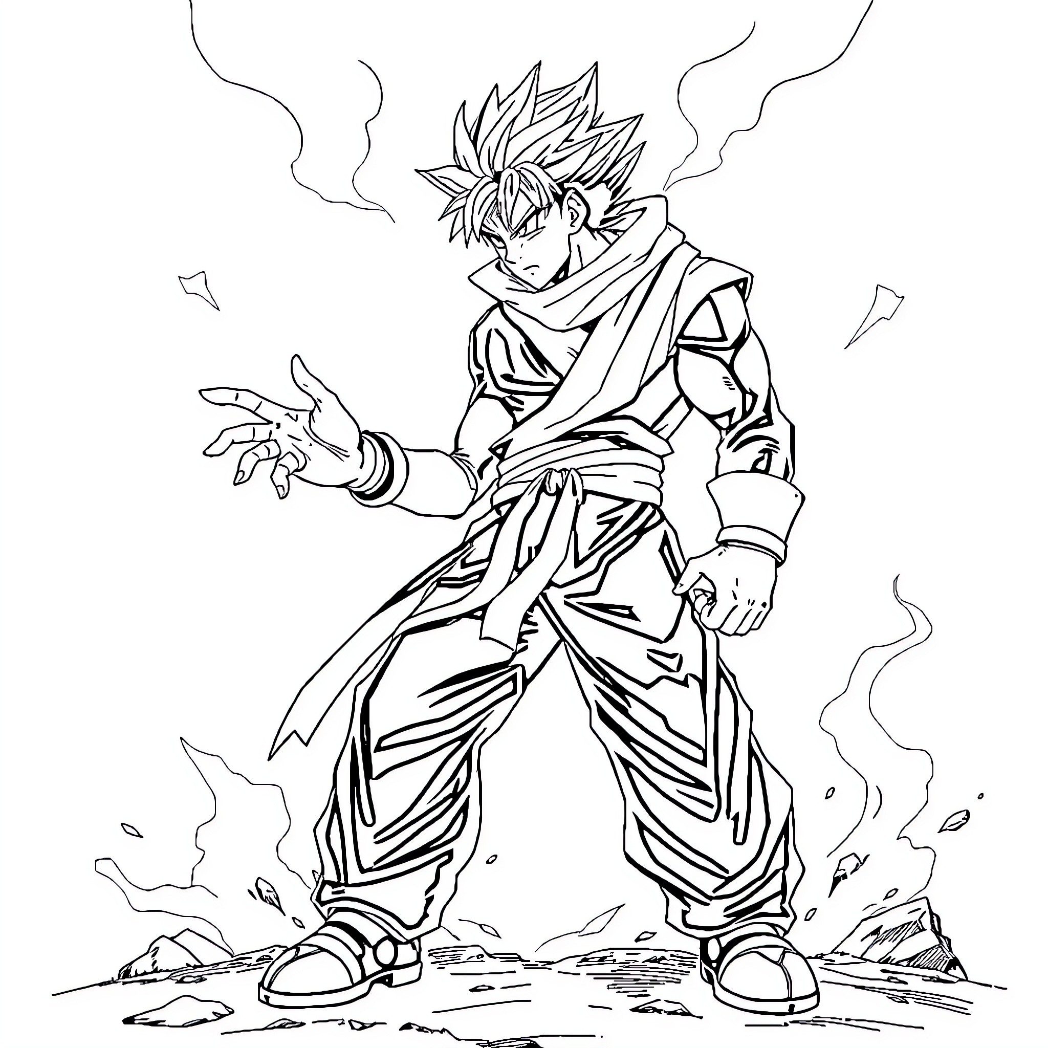 Personaje con poder y determinación en acción Coloring Page (free black-and-white line drawing printable PDF for all, from beginners to advanced learners, including children, teens, adults, and seniors)