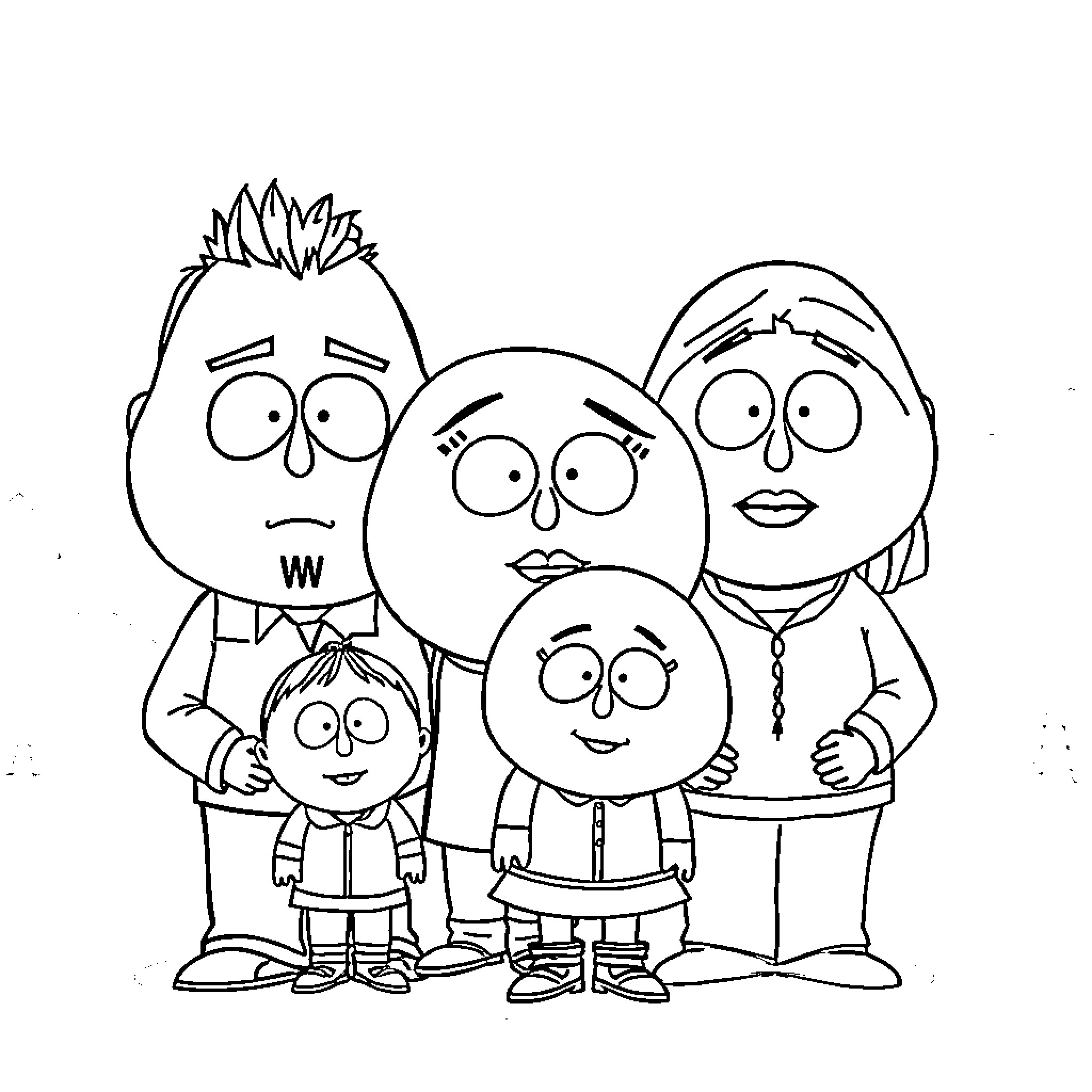 Peach family posing for a photo Coloring Page (free black-and-white line drawing printable PDF for all, from beginners to advanced learners, including children, teens, adults, and seniors)
