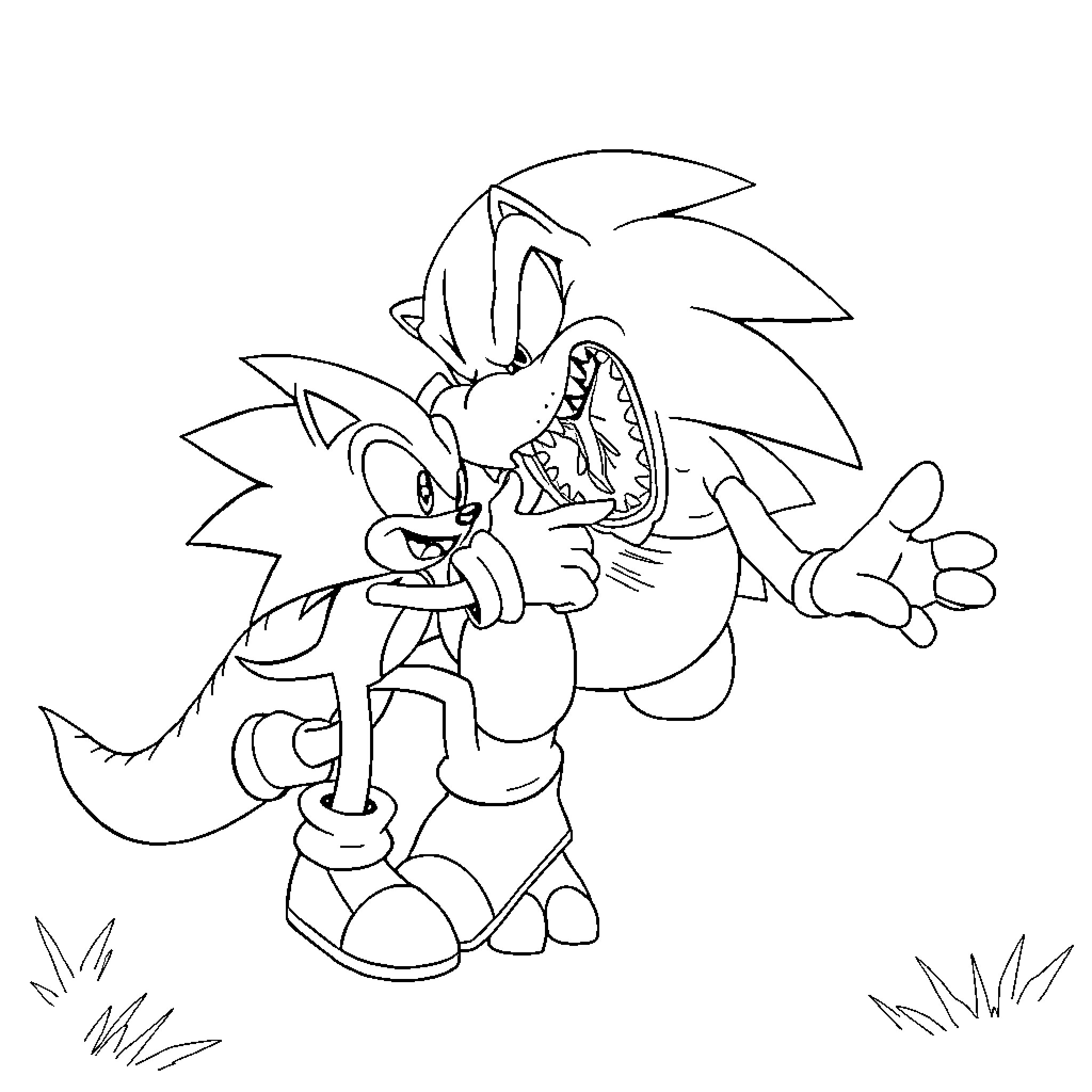 Sonic running swiftly with arms raised Coloring Page (free black-and-white line drawing printable PDF for all, from beginners to advanced learners, including children, teens, adults, and seniors)