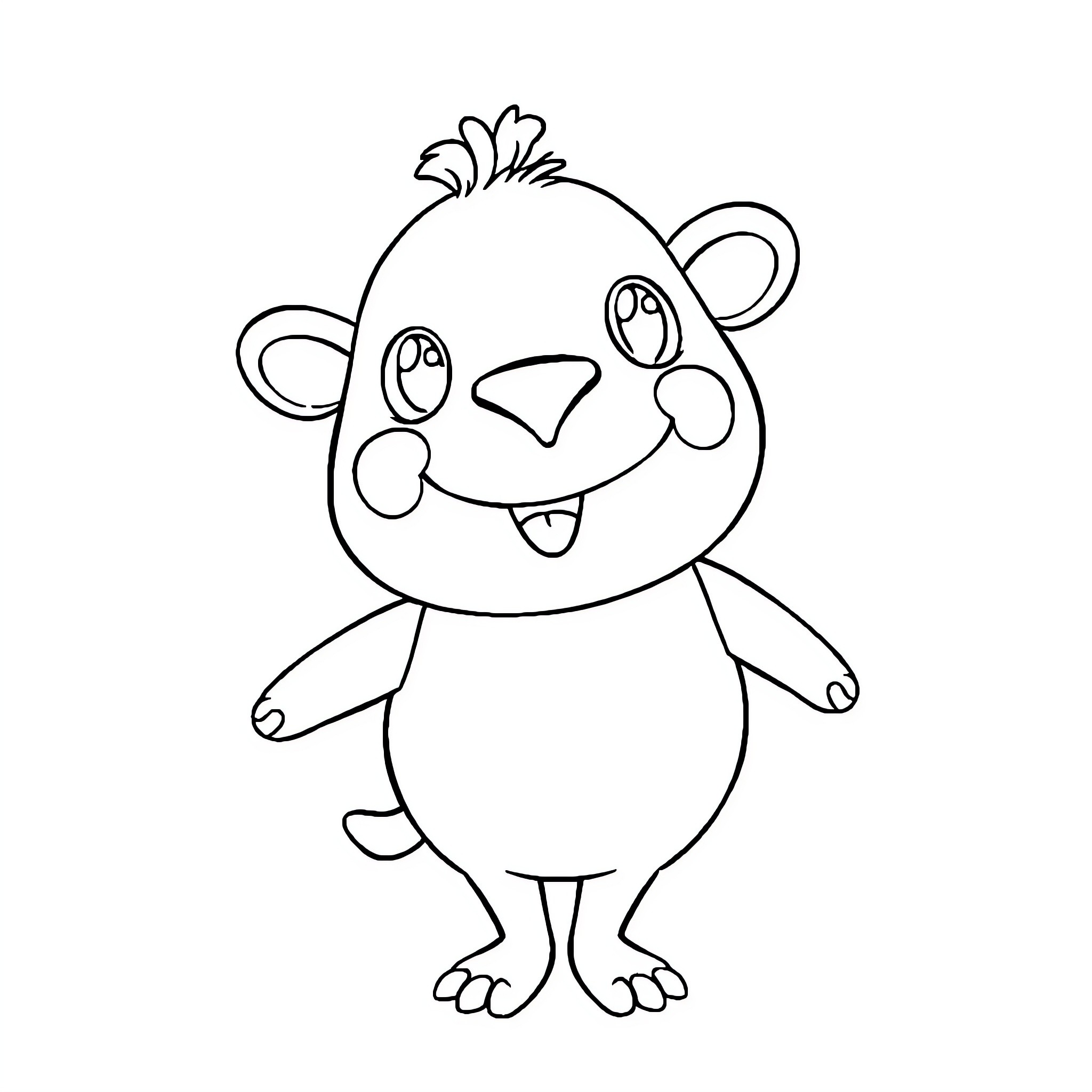Labubu the Cheerful Cartoon Character Coloring Page (free black-and-white line drawing printable PDF for all, from beginners to advanced learners, including children, teens, adults, and seniors)