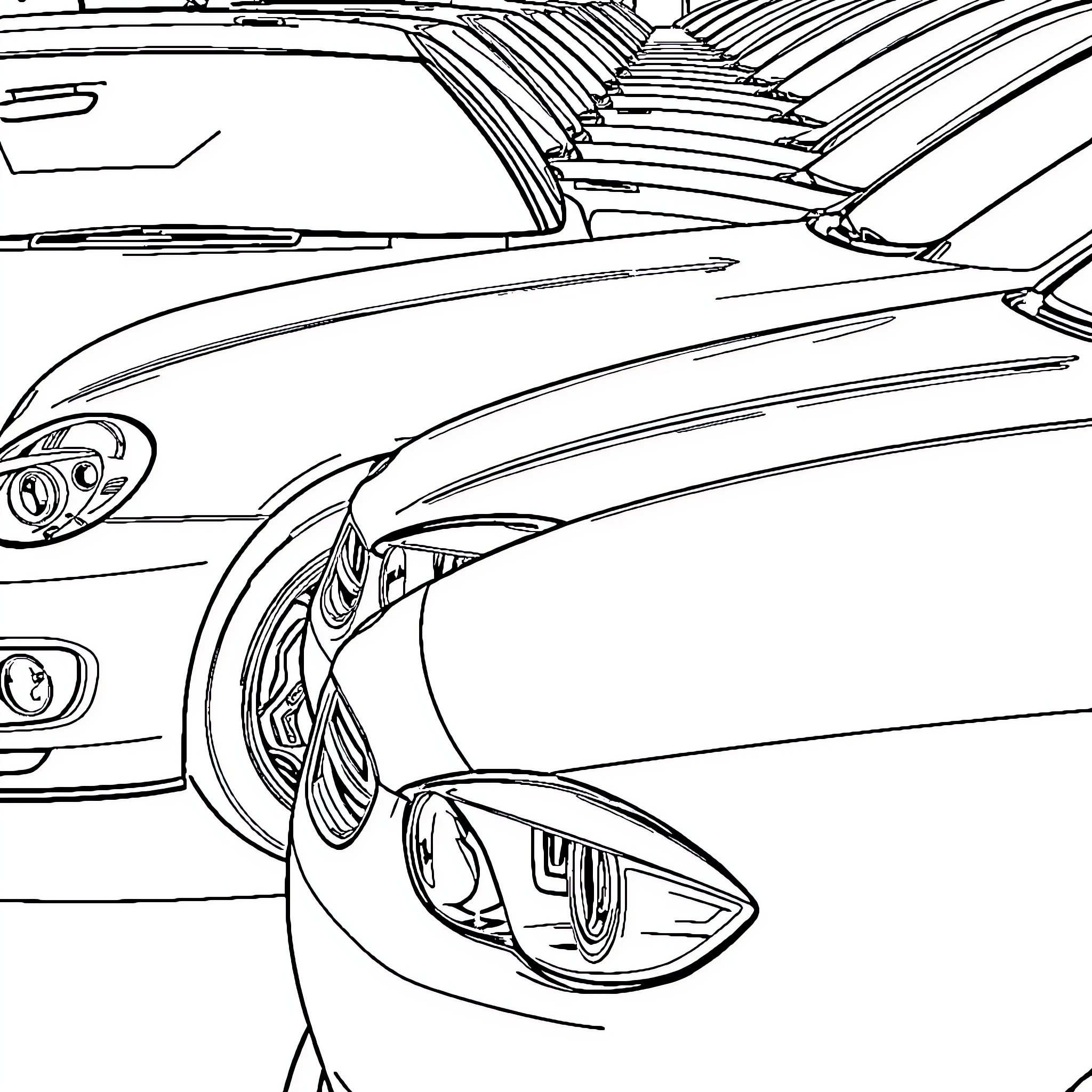 Auto Racing Through Winding Track Coloring Page (free black-and-white line drawing printable PDF for all, from beginners to advanced learners, including children, teens, adults, and seniors)