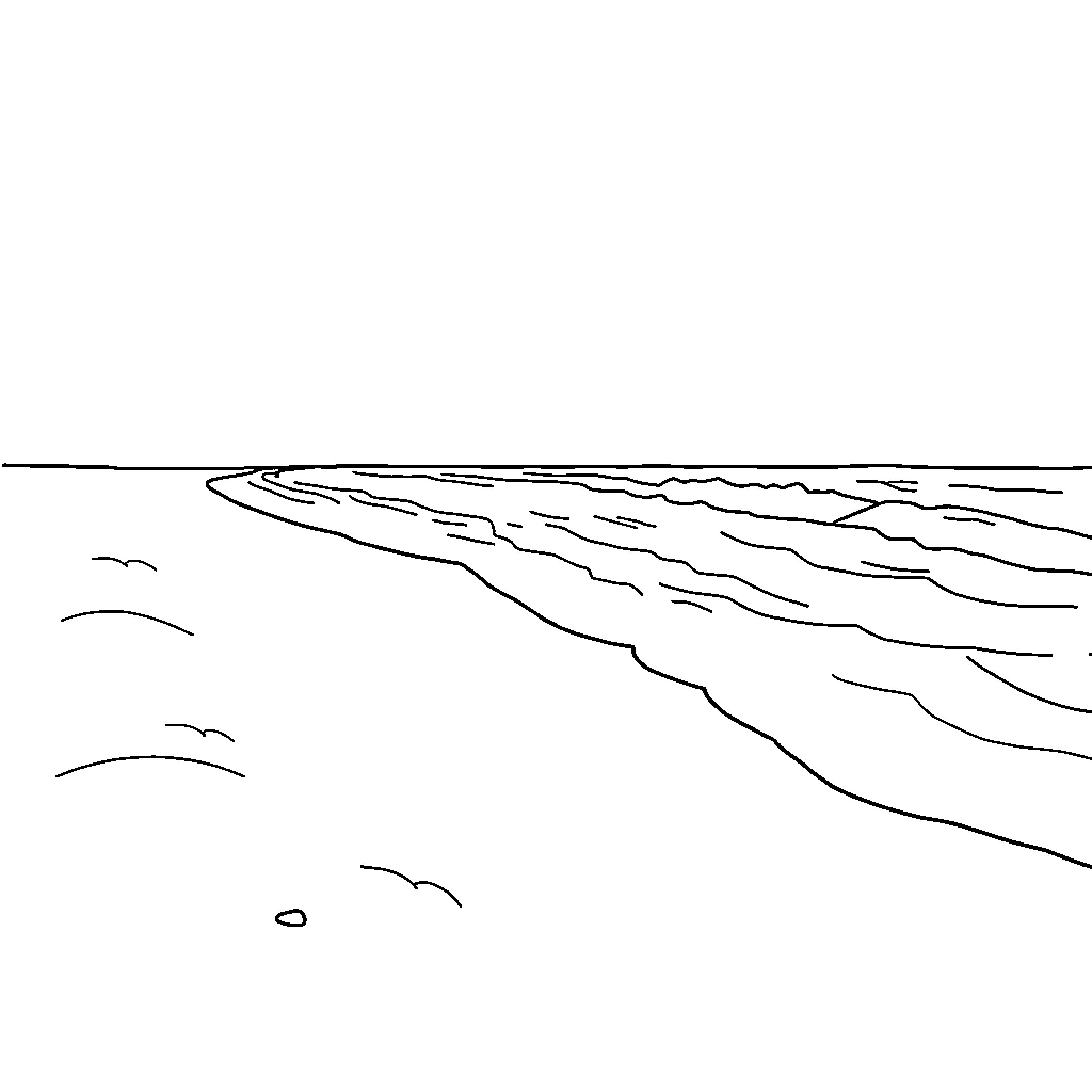 Beach scene with minimalistic landscape Coloring Page (free black-and-white line drawing printable PDF for all, from beginners to advanced learners, including children, teens, adults, and seniors)