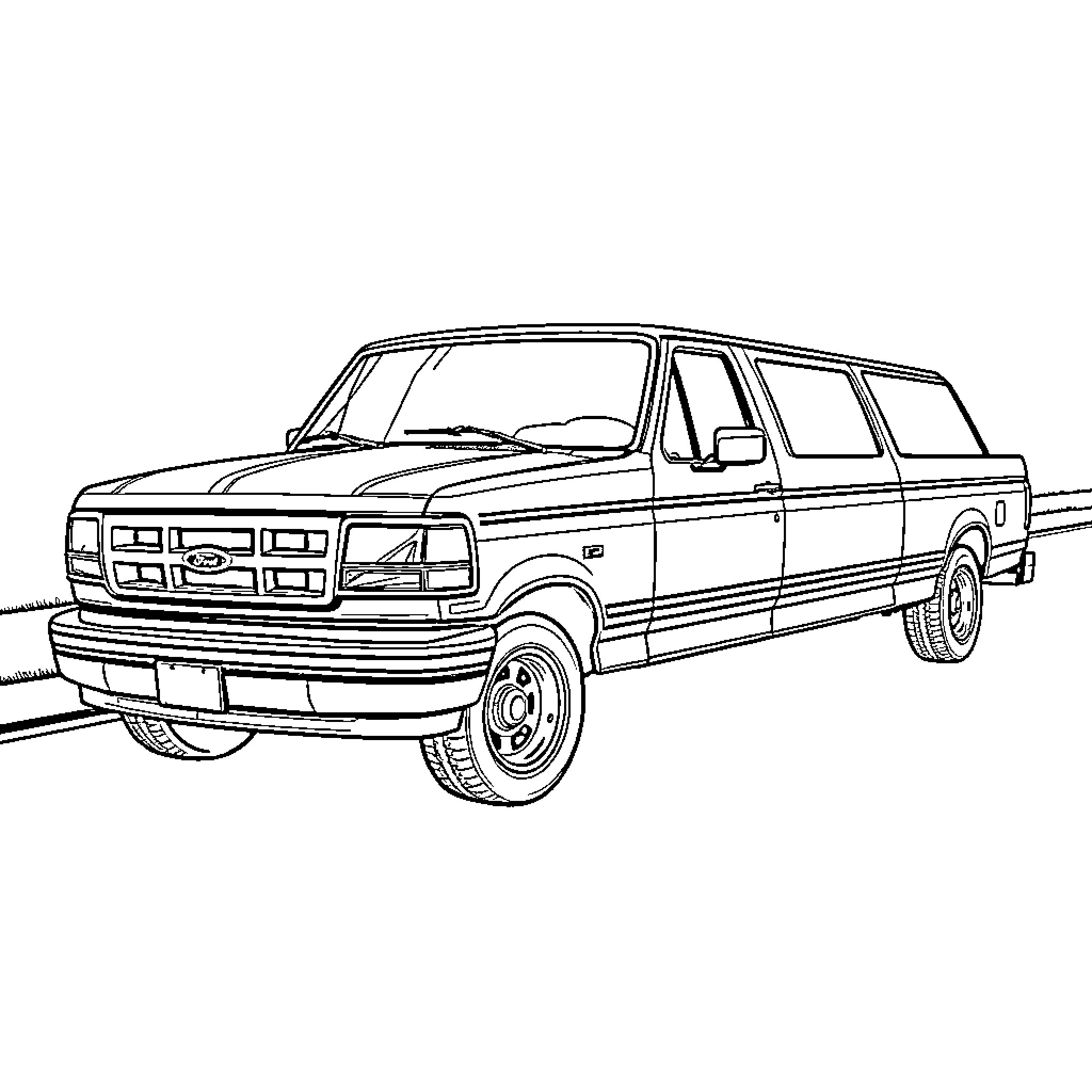 Ford utility van with elongated body design Coloring Page (free black-and-white line drawing printable PDF for all, from beginners to advanced learners, including children, teens, adults, and seniors)